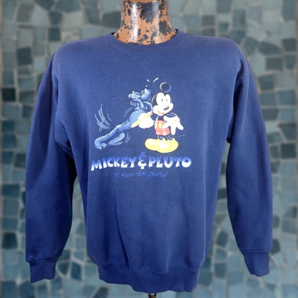 Disney VINTAGE DISNEY Sweatshirt Mens M Navy Mickey Mouse & Pluto 90's Made in USA Size US M / EU 48-50 / 2 - 1 Thumbnail