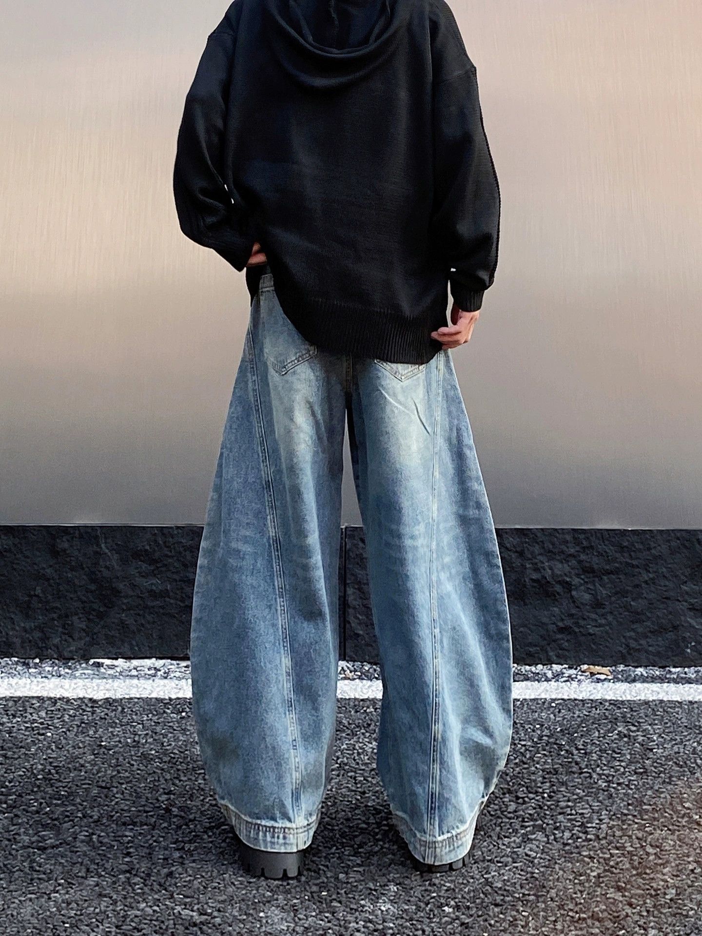 Jean Vintage washed distressed wide-leg loose scimitar jeans Size US 32 / EU 48 - 5 Thumbnail