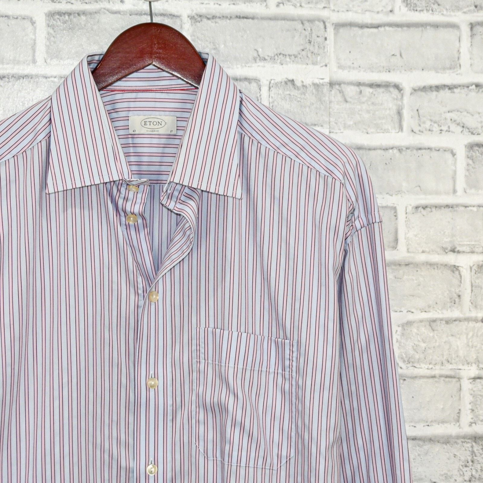 Eton ETON Classic fit Button up Shirt in blue pink striped Cotton Size US XL / EU 56 / 4 - 5 Thumbnail