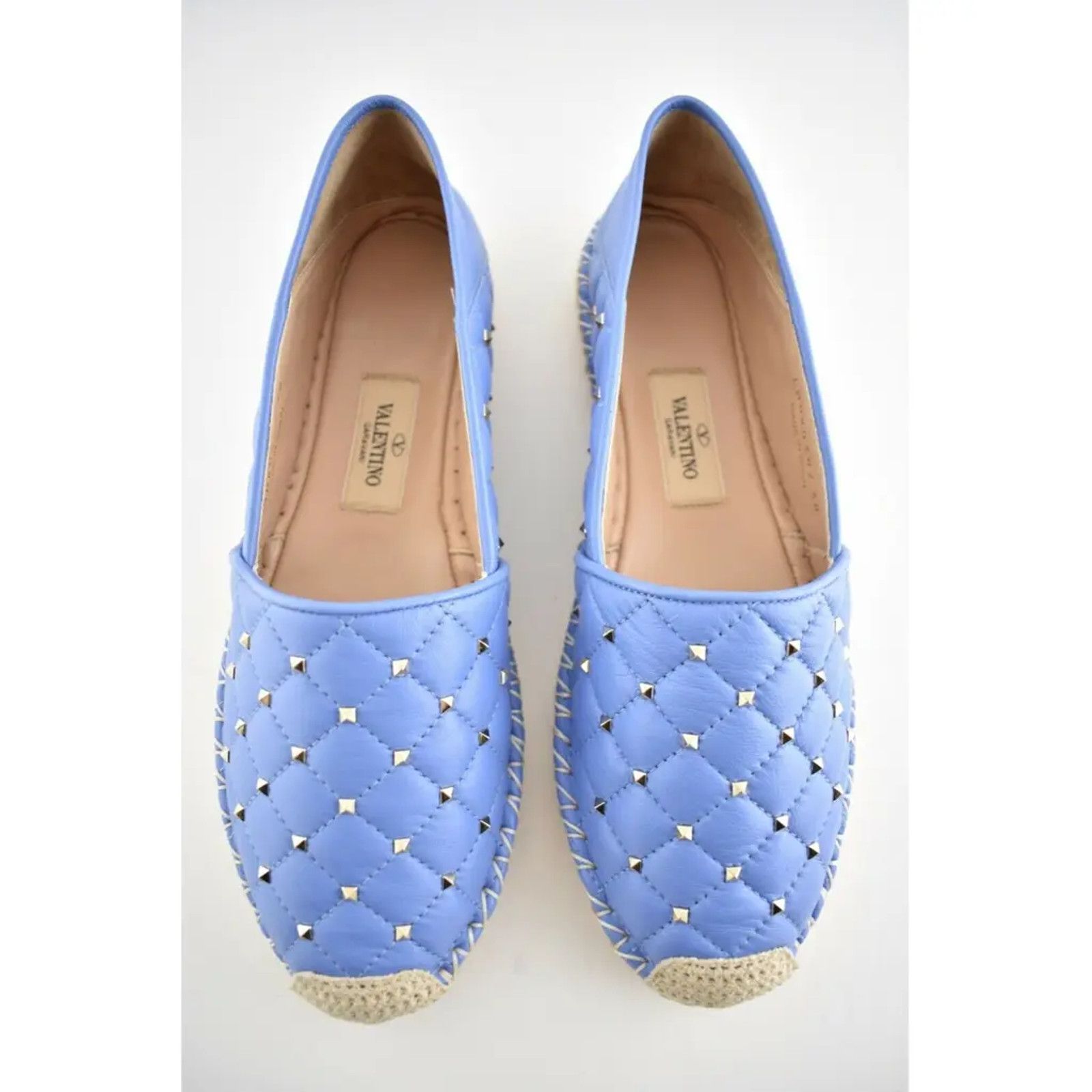 Valentino Valentino Rockstud Spike Blue Quilted Leather Slide Back Size US 7 / IT 37 - 8 Thumbnail