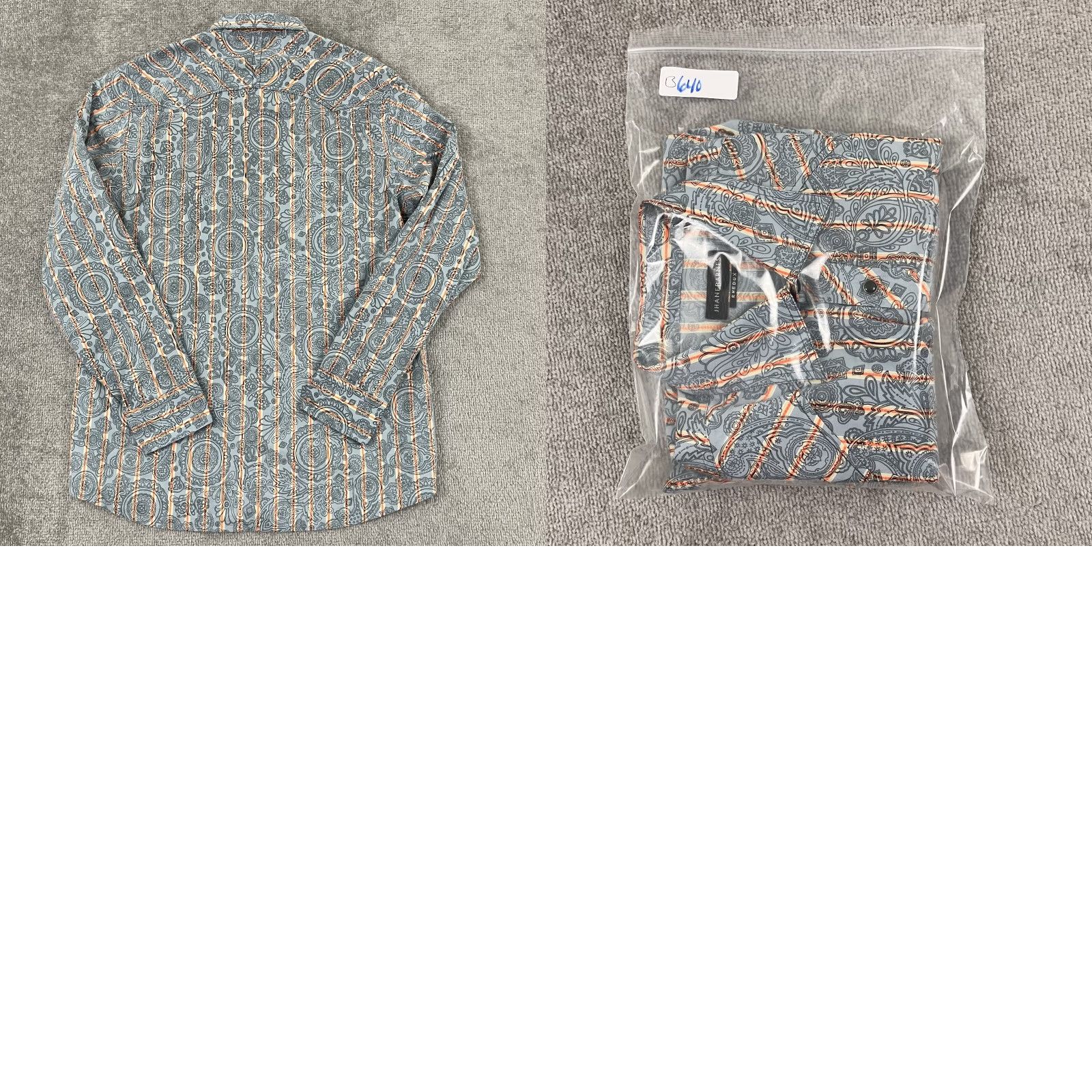 Vintage VINTAGE JHANE BARNES Rhedux Shirt Mens Large Blue Gray Paisley Snap Limited Edition /168 Size US L / EU 52-54 / 3 - 8 Thumbnail