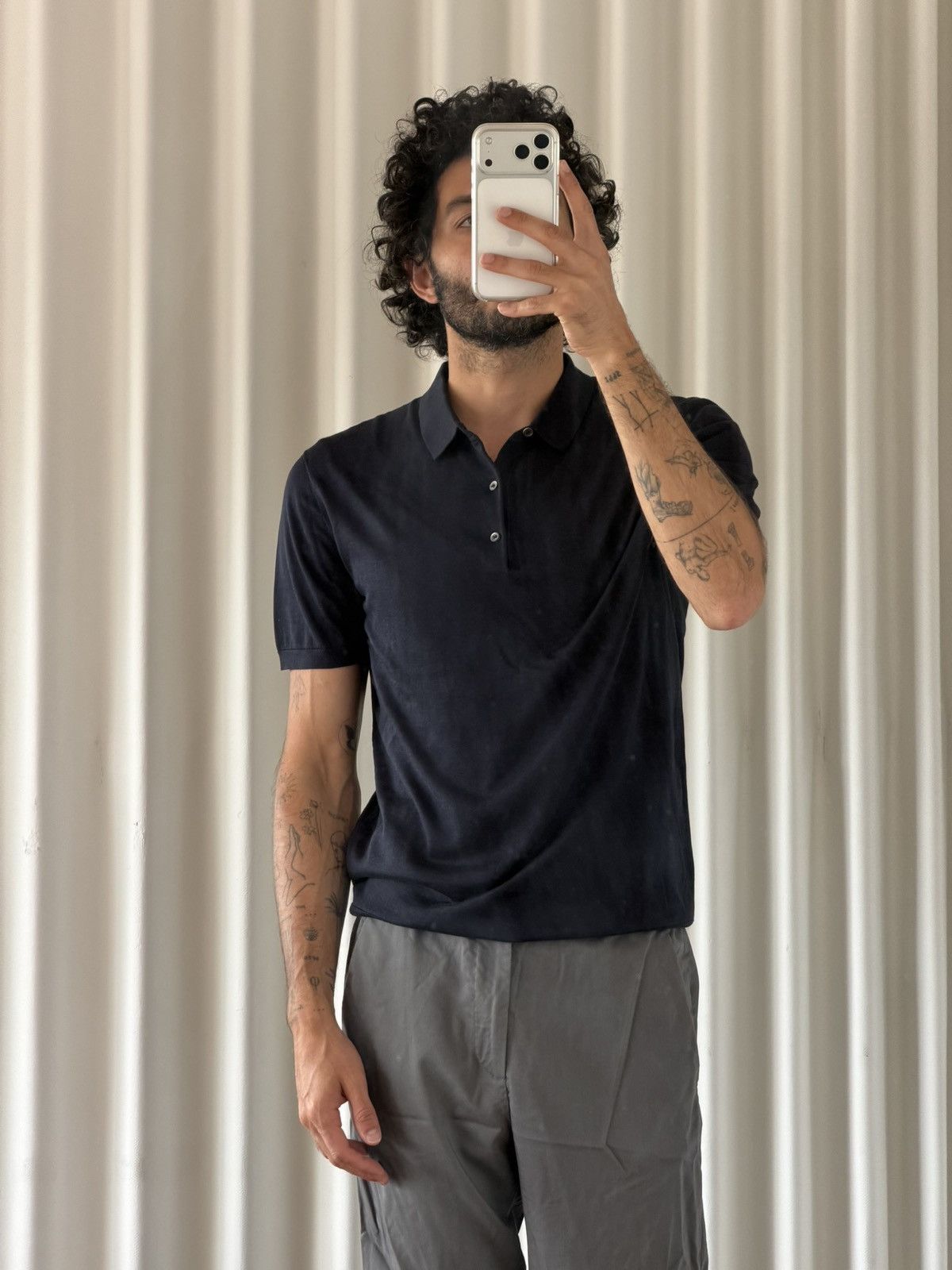 Cos COS Navy Cotton Knit Polo Shirt Size US M / EU 48-50 / 2 - 2 Thumbnail