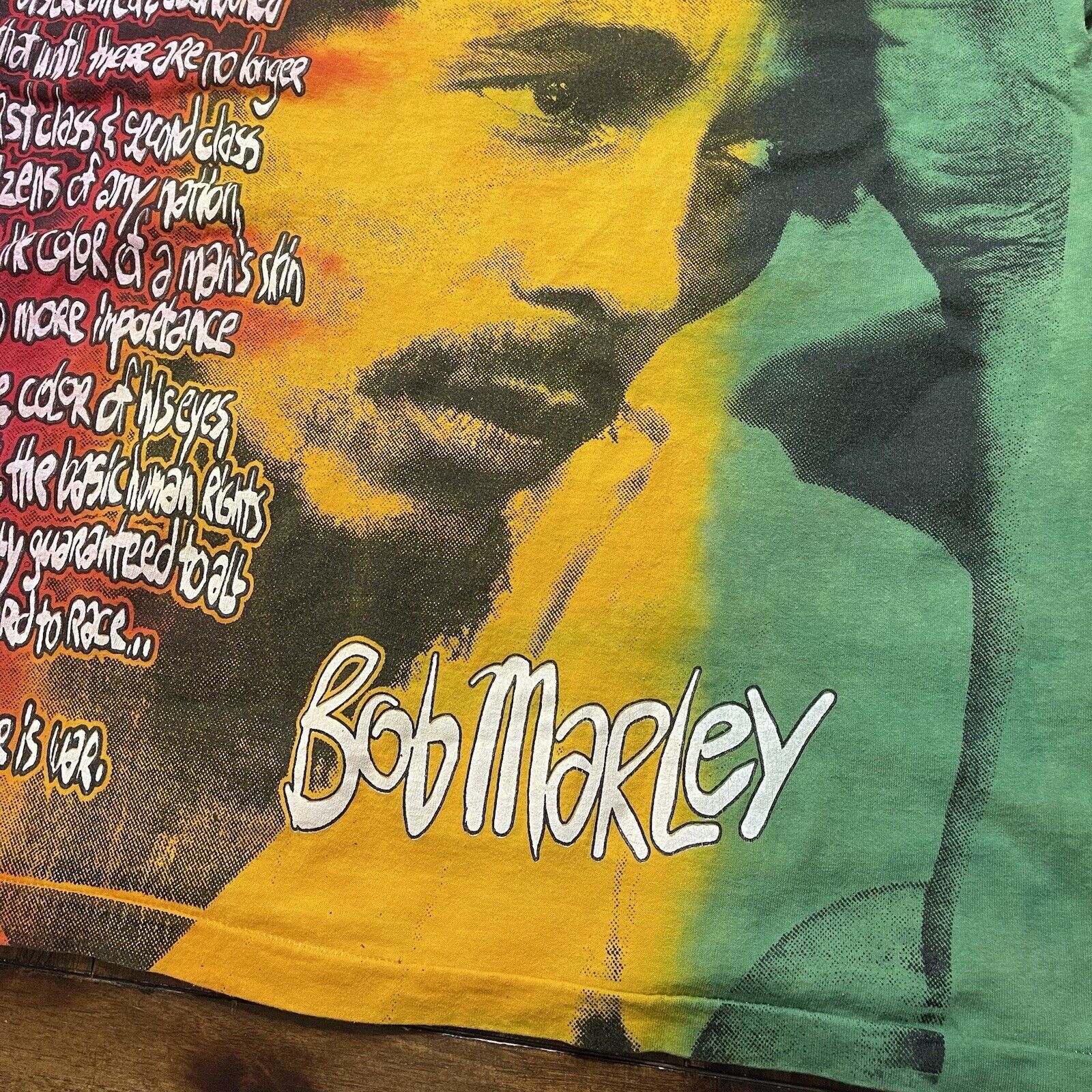Fruit Of The Loom Vtg Rare Bob Marley T-Shirt XL AOP 90s War Quote Tie Dyed Size US XL / EU 56 / 4 - 7 Thumbnail