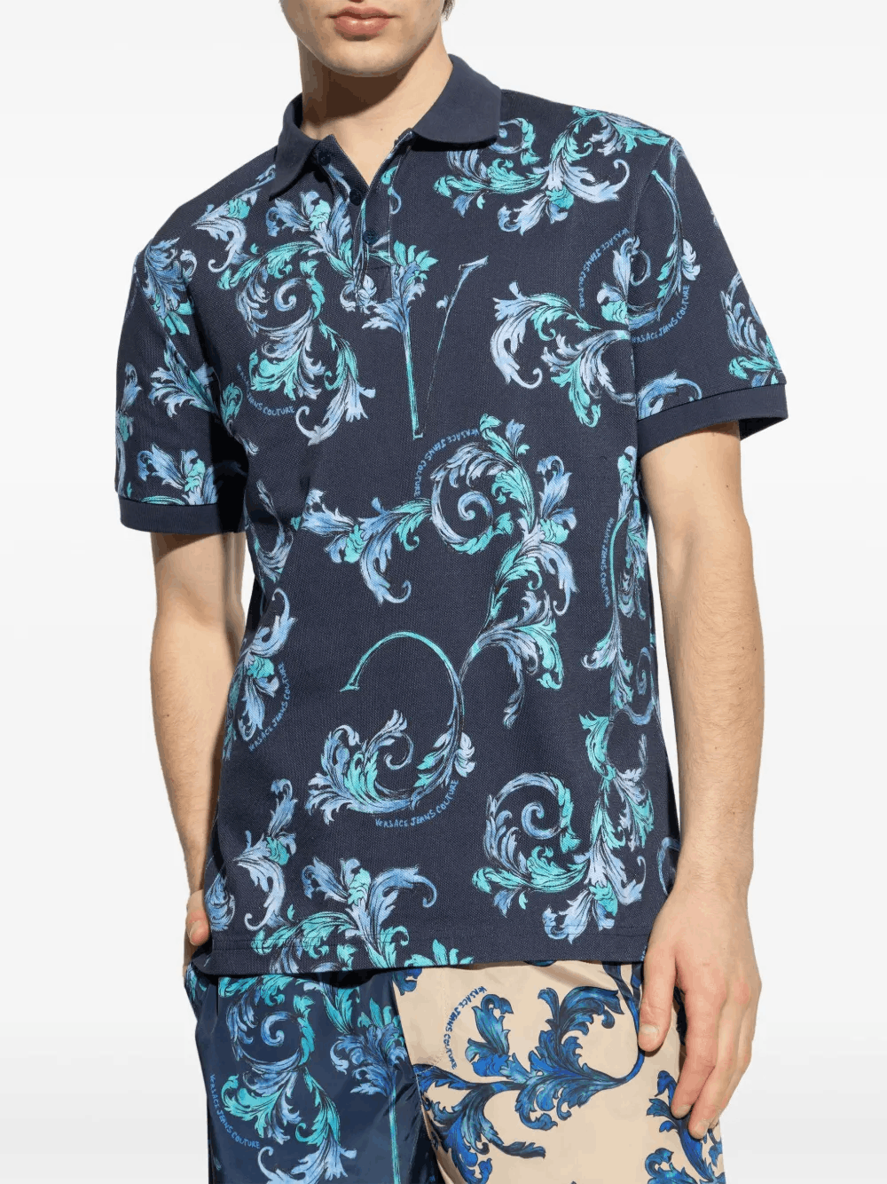 Designer × The Unbranded Brand × Vintage Barocco-Print Polo Shirt – Polo for Men Size US S / EU 44-46 / 1 - 3 Thumbnail