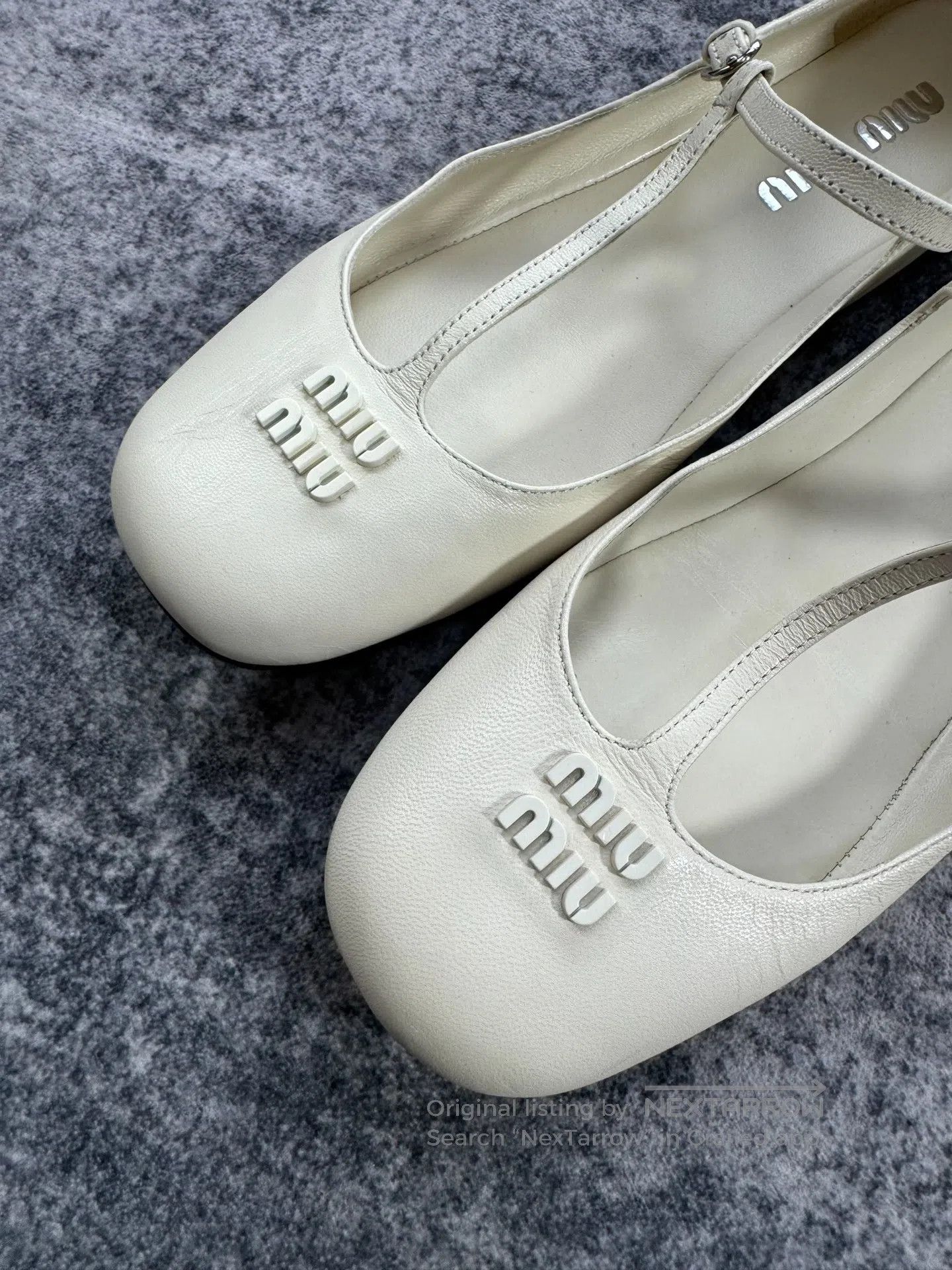 Miu Miu Miu Miu Ivory White Lambskin Letter Logo Flats| Size US 7 / IT 37 - 3 Thumbnail