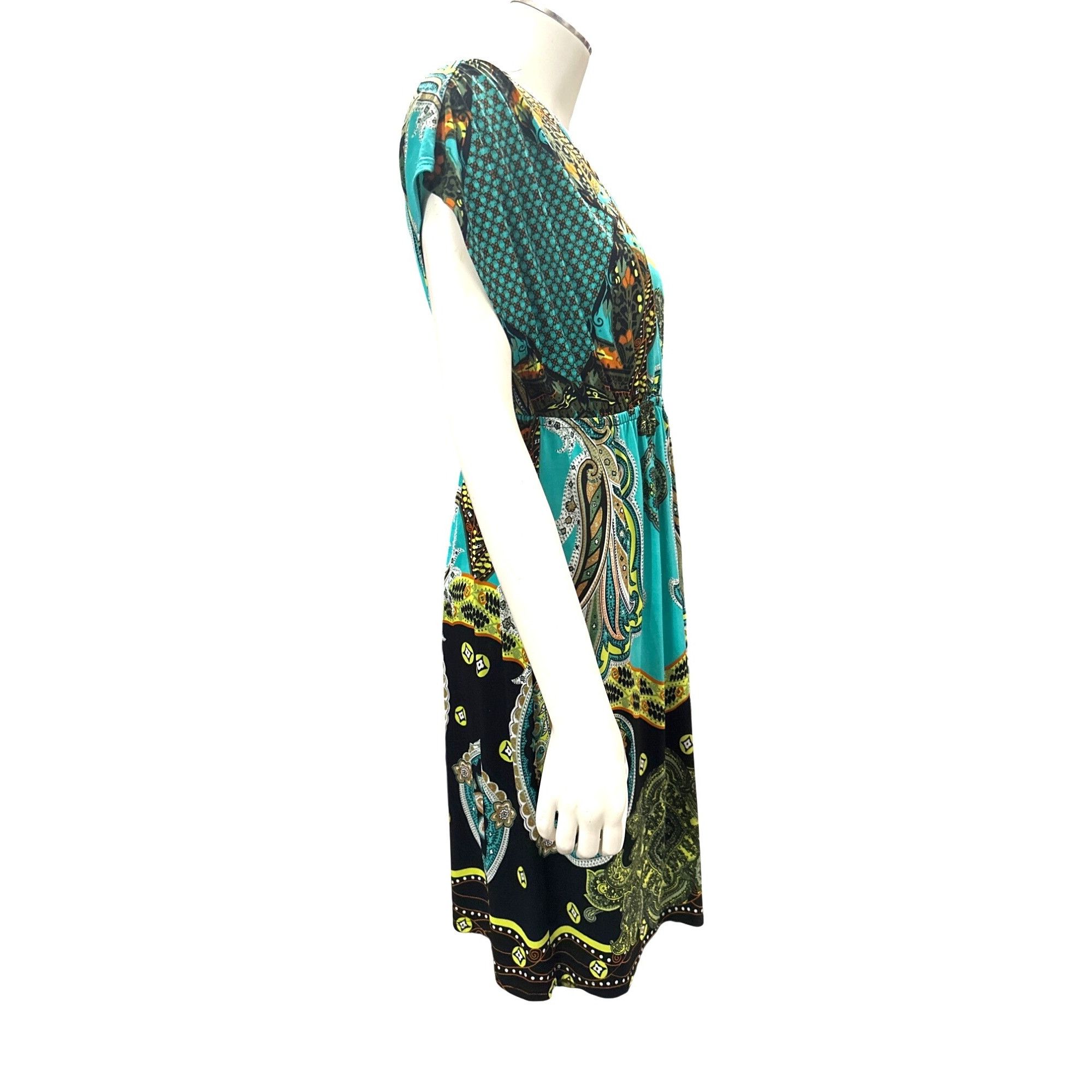 Other 5th Love Large Turquoise Lime Green Black Printed Boho Dress Size L / US 10 / IT 46 - 6 Thumbnail