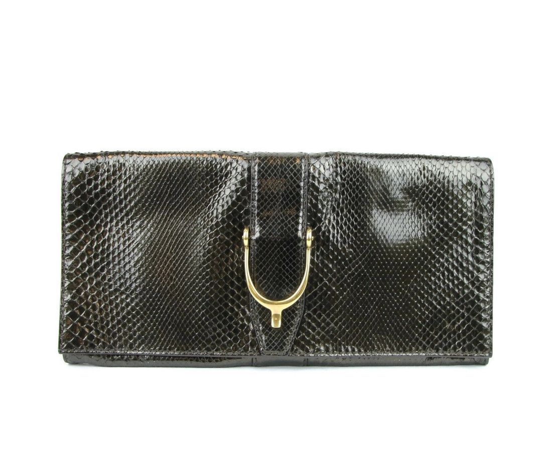 Gucci Women's Dark Green Python Large Soft Stirrup Clutch Bag Size ONE SIZE - 1 Thumbnail
