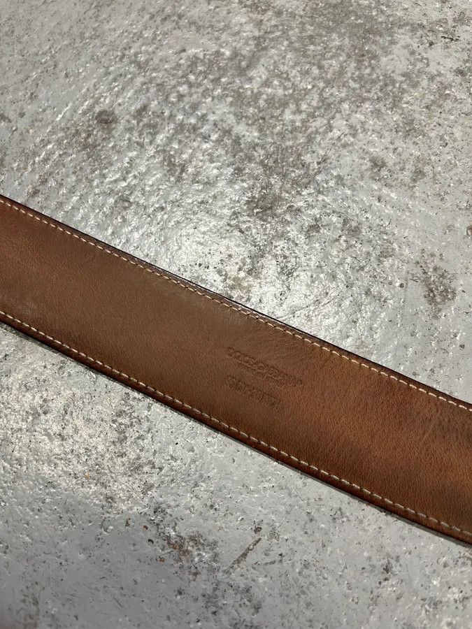 Dolce & Gabbana 2000s Dolce & Gabbana Golden DG Brown Leather Belt Size ONE SIZE - 8 Thumbnail