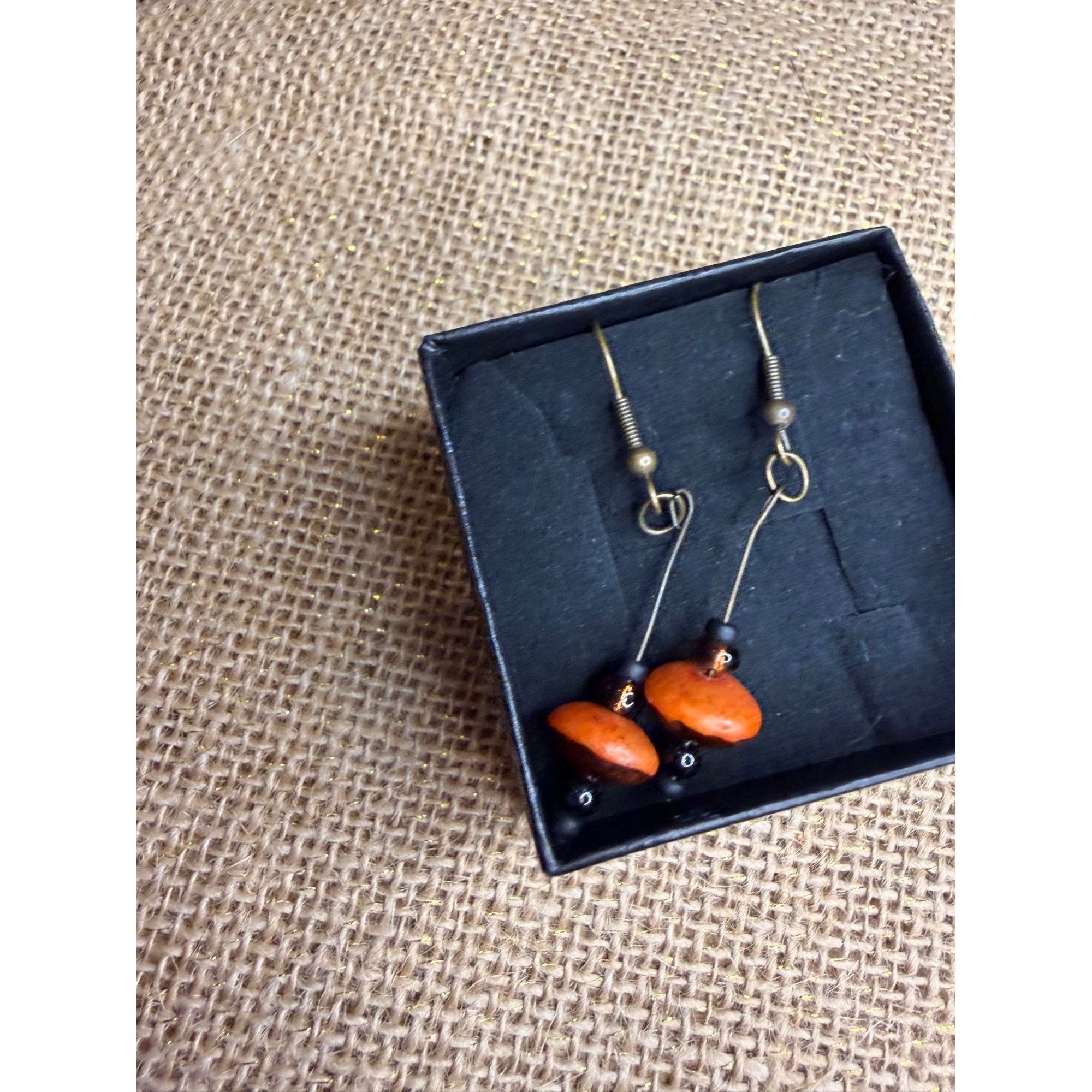 Other Handcrafted Bohemian Orange & Black Beaded Dangle Earrings L Size ONE SIZE - 3 Thumbnail