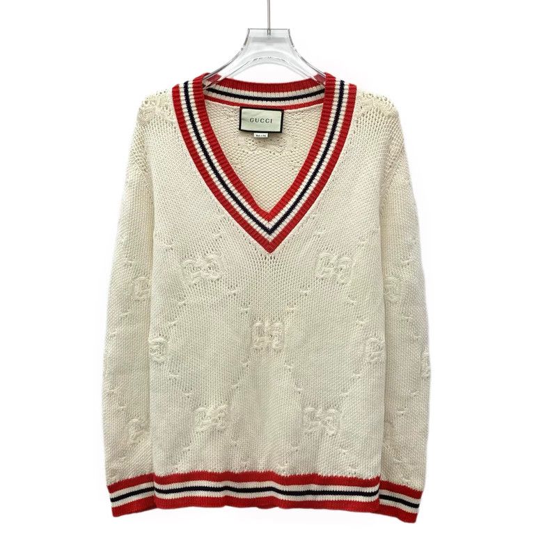 Gucci beige striped logo wool V-neck long-sleeve sweater-dmc Size US S / EU 44-46 / 1 - 1 Thumbnail
