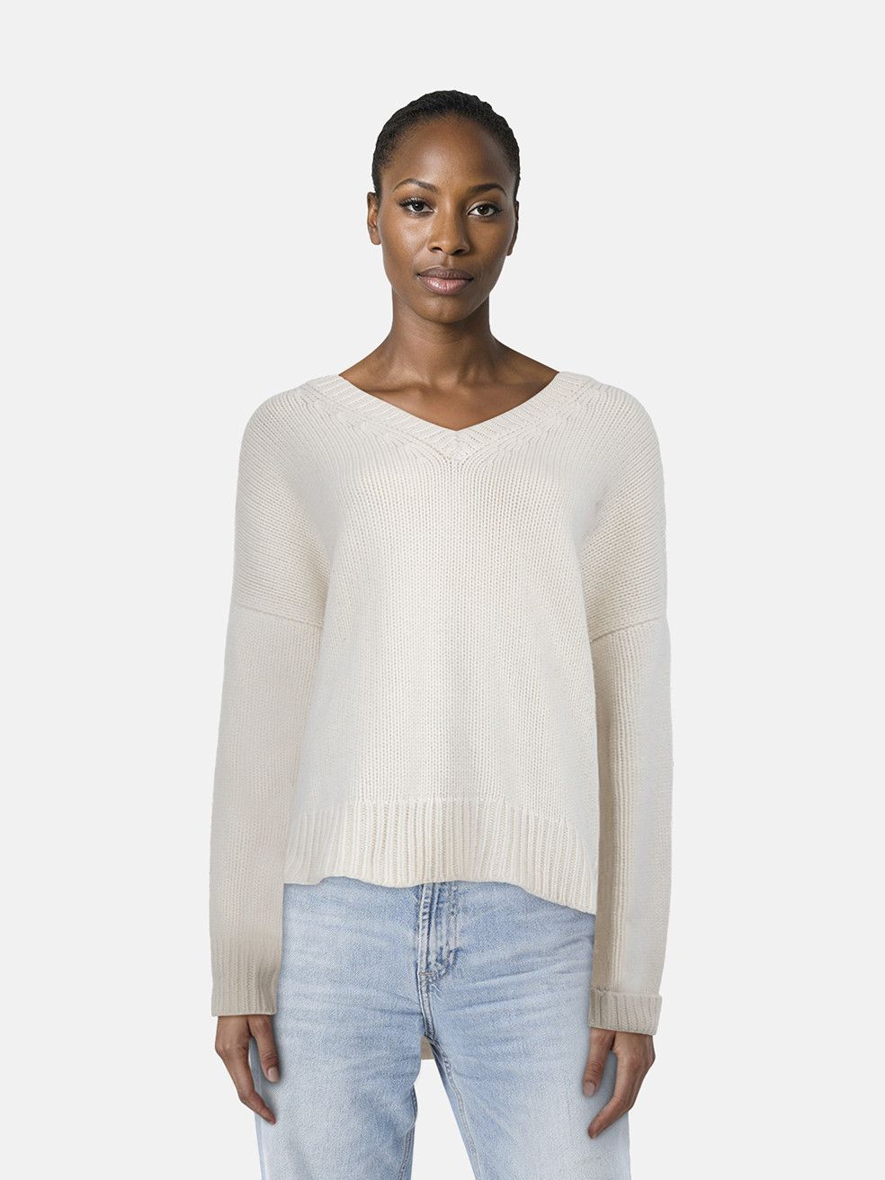 The Row White Merino Wool V-Neck Knit Jumper Size XL / US 12-14 / IT 48-50 - 1 Thumbnail