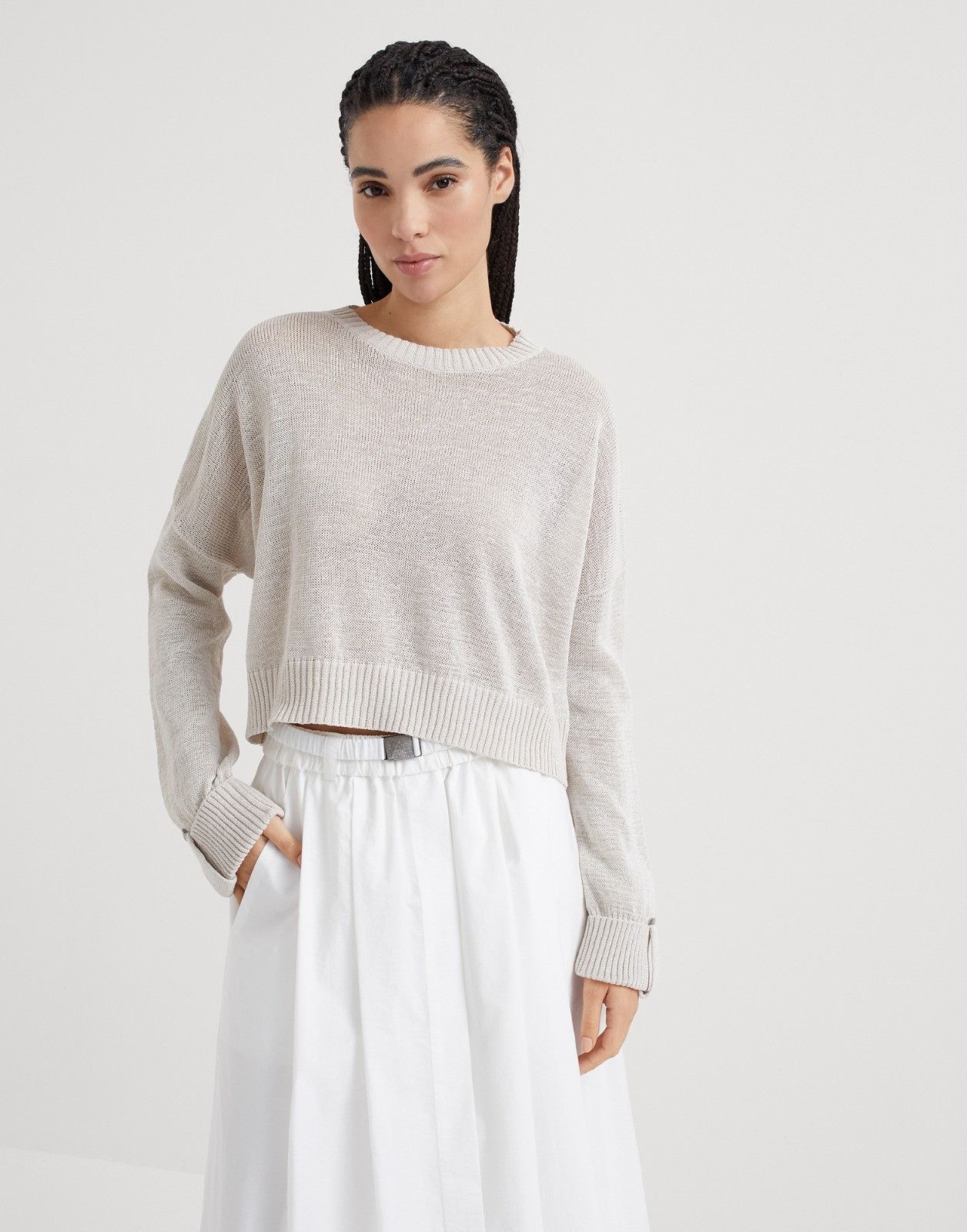 Brunello Cucinelli o1la1rc1a0525 Sweater in White Size L / US 10 / IT 46 - 1 Thumbnail