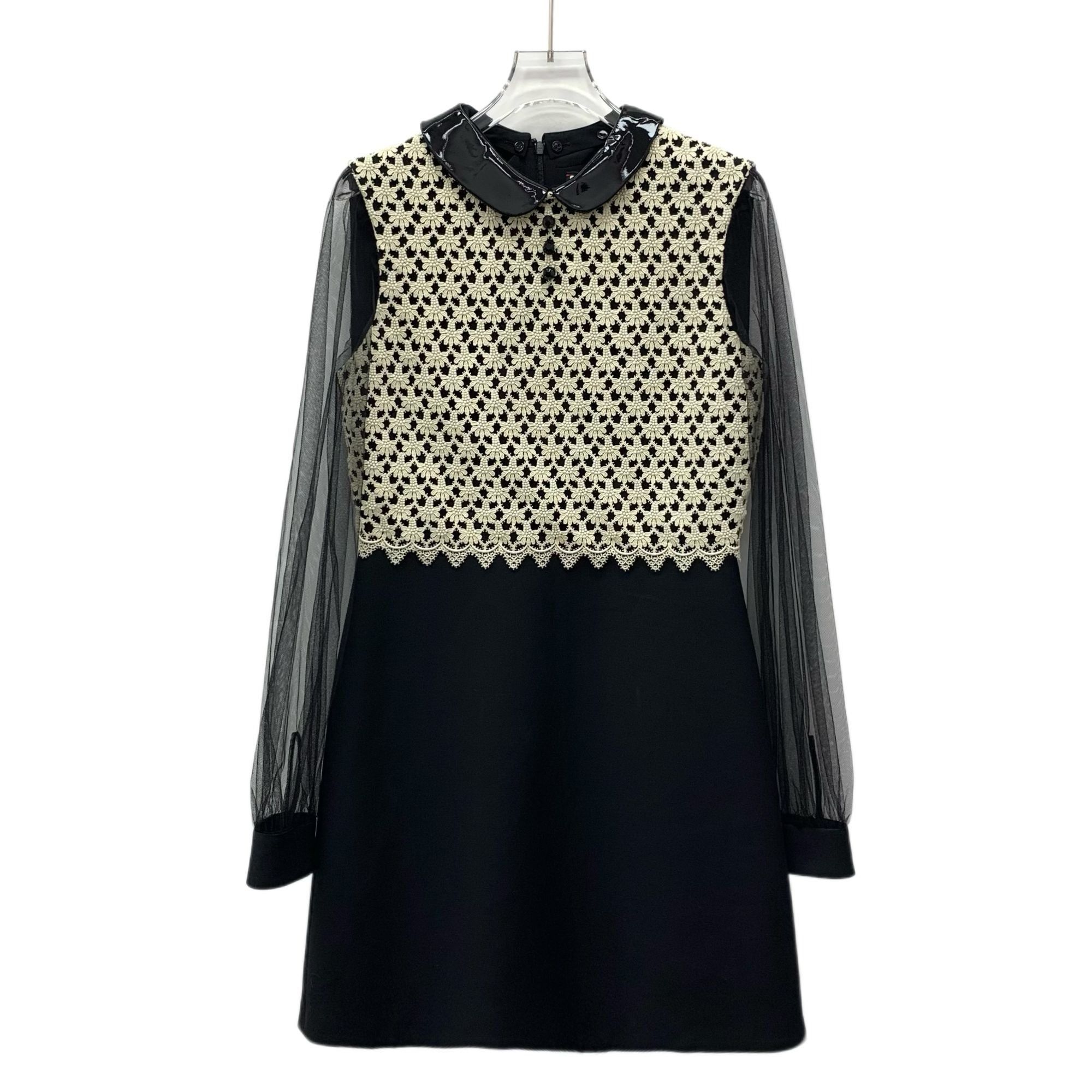 Gucci Gucci Black Lace Floral Patchwork Wool Dress With Sheer Slee Size M / US 6-8 / IT 42-44 - 1 Thumbnail
