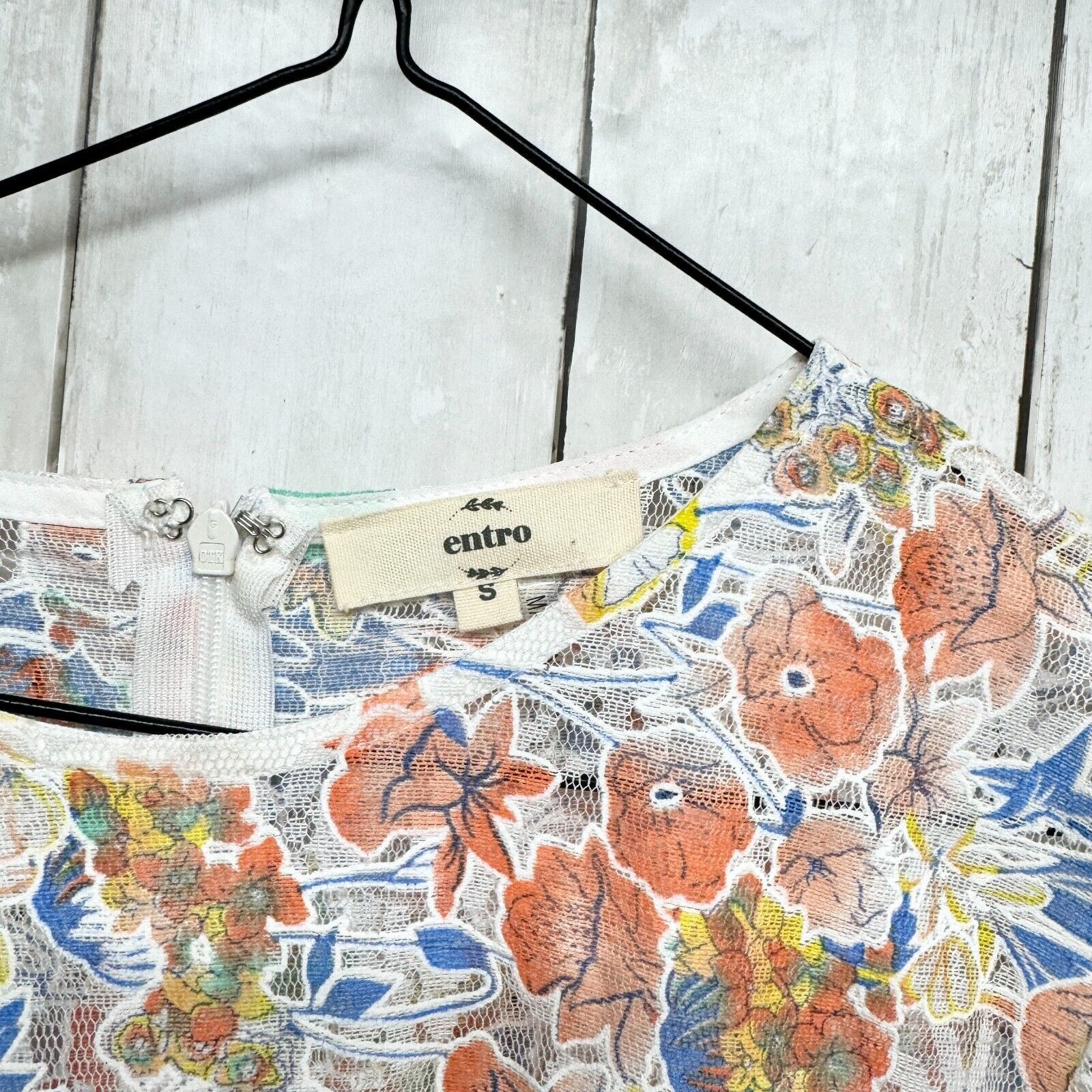 Other ENTRO Romper S White Floral Fit & Flare Ruffle Size 26" / US 2 / IT 38 - 2 Thumbnail