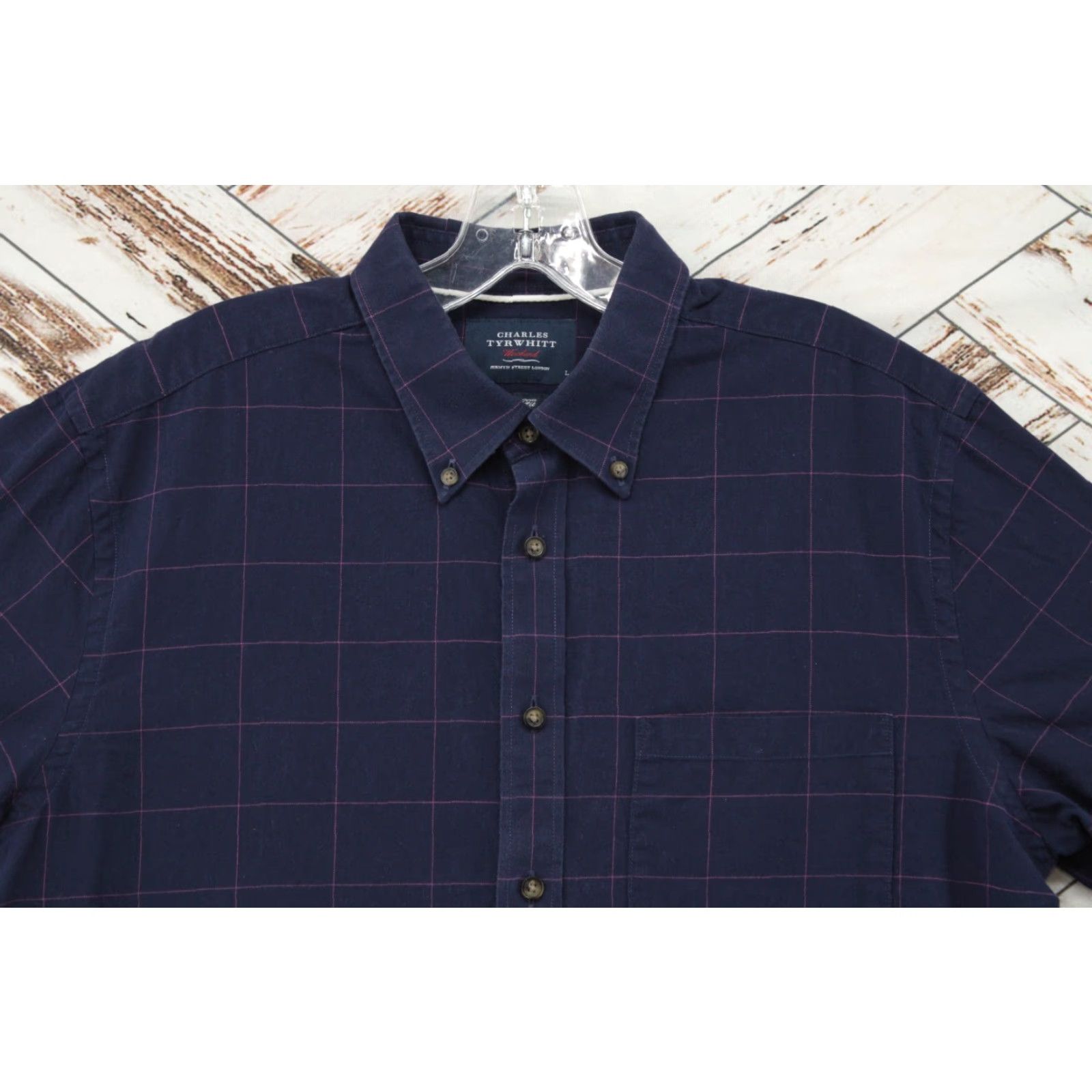 Charles Tyrwhitt VINTAGE Charles Tyrwhitt Weekend Shirt Men L Purple Windowpane Plaid Slim Fit Long Sleeve Size US L / EU 52-54 / 3 - 2 Thumbnail