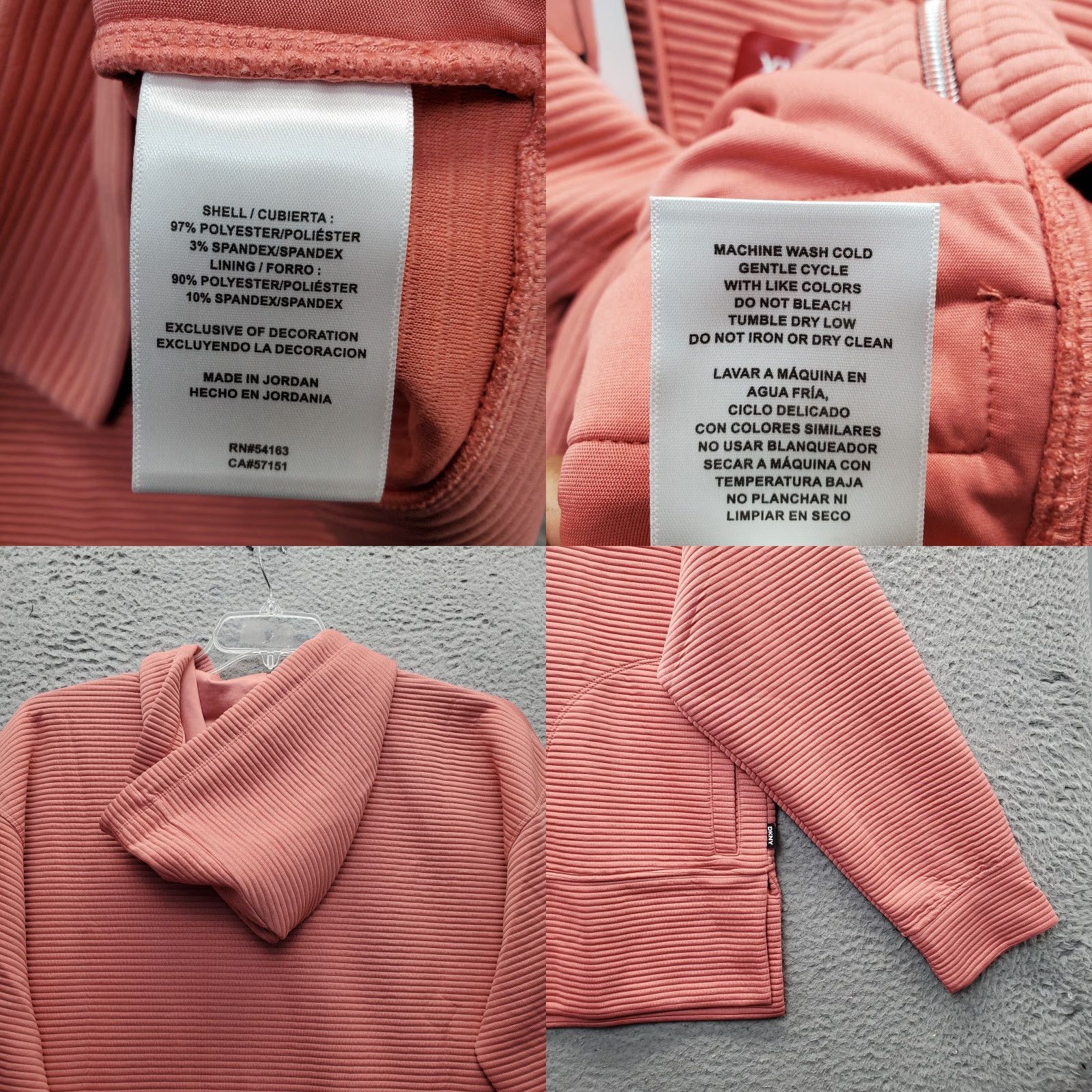 DKNY DKNY Hooded Jacket Womens XL Pink Full Zip Pockets Tech Ottoman Ribbed Breathable Size XL / US 12-14 / IT 48-50 - 8 Thumbnail