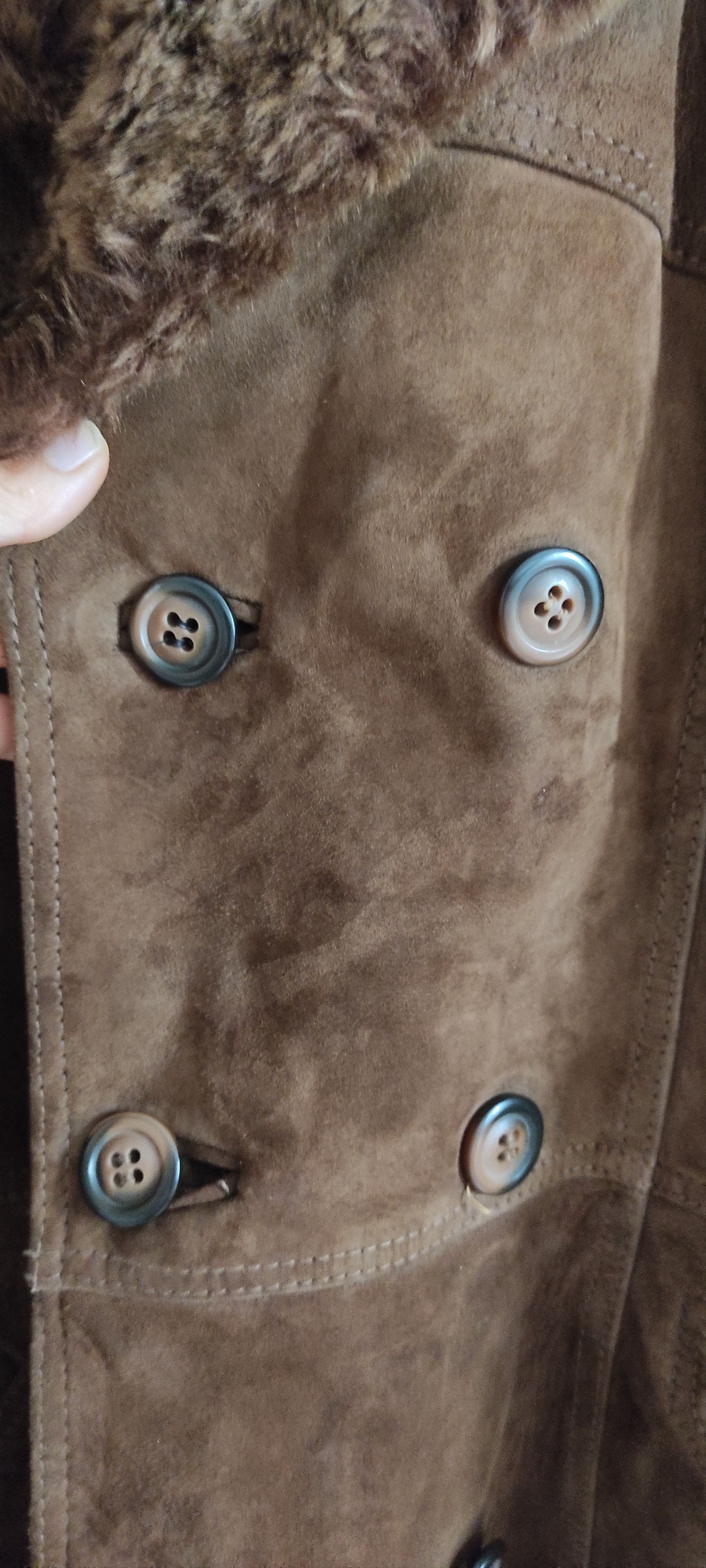Genuine Suede Sheepskin Brown Leather Shearling Coat