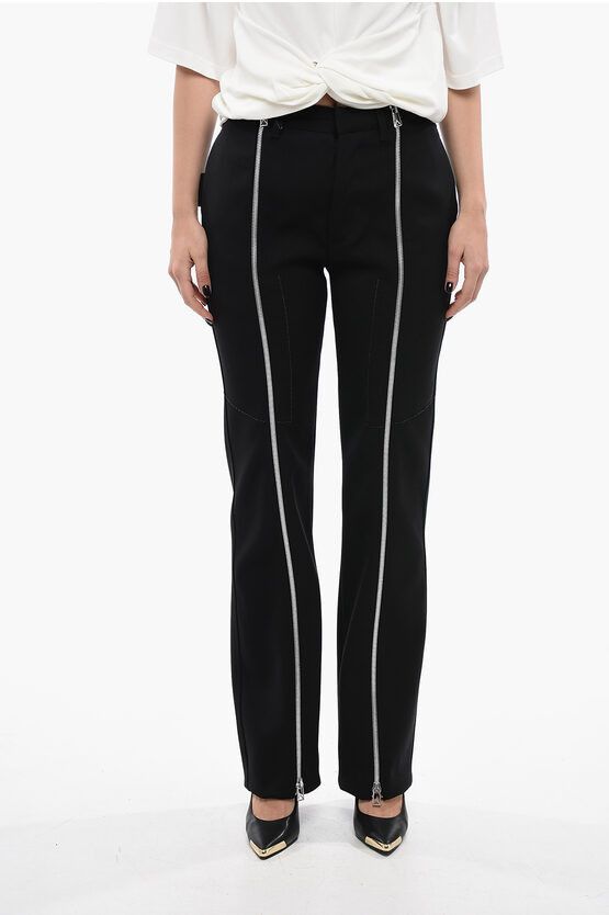 image of Bottega Veneta Front Zip Wool Blend Pants in Black, Women's (Size 26)