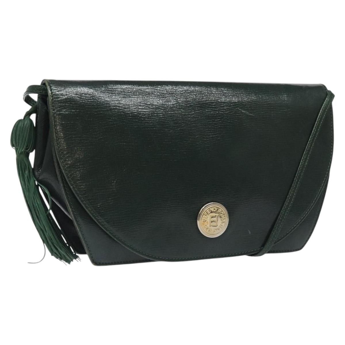 Fendi Shoulder Bag Leather Green Gold Auth Ba1498 in Green/Gold, Women's
