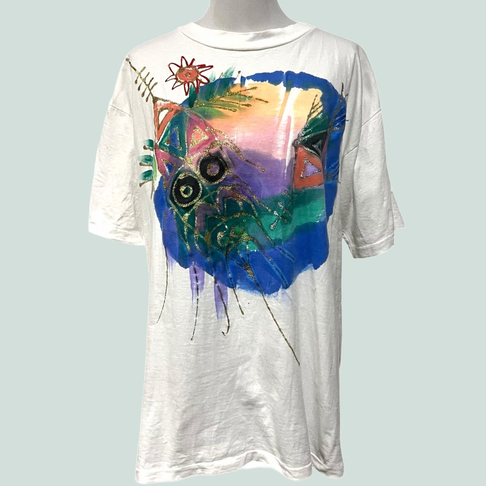 Vintage VINTAGE Artist Hand Painted Shirt OS Beach Ocean Fish Artsy Single Stitch 90s T Size ONE SIZE - 1 Thumbnail