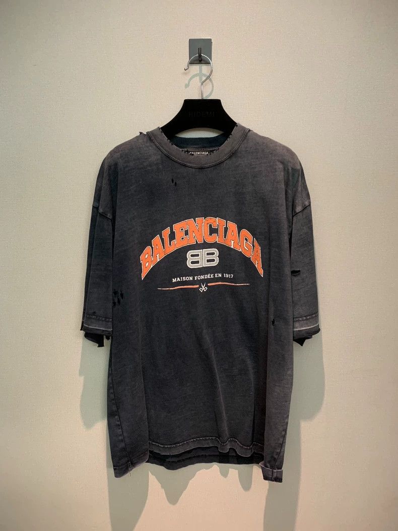 Balenciaga Distressed Double B Logo Tee
