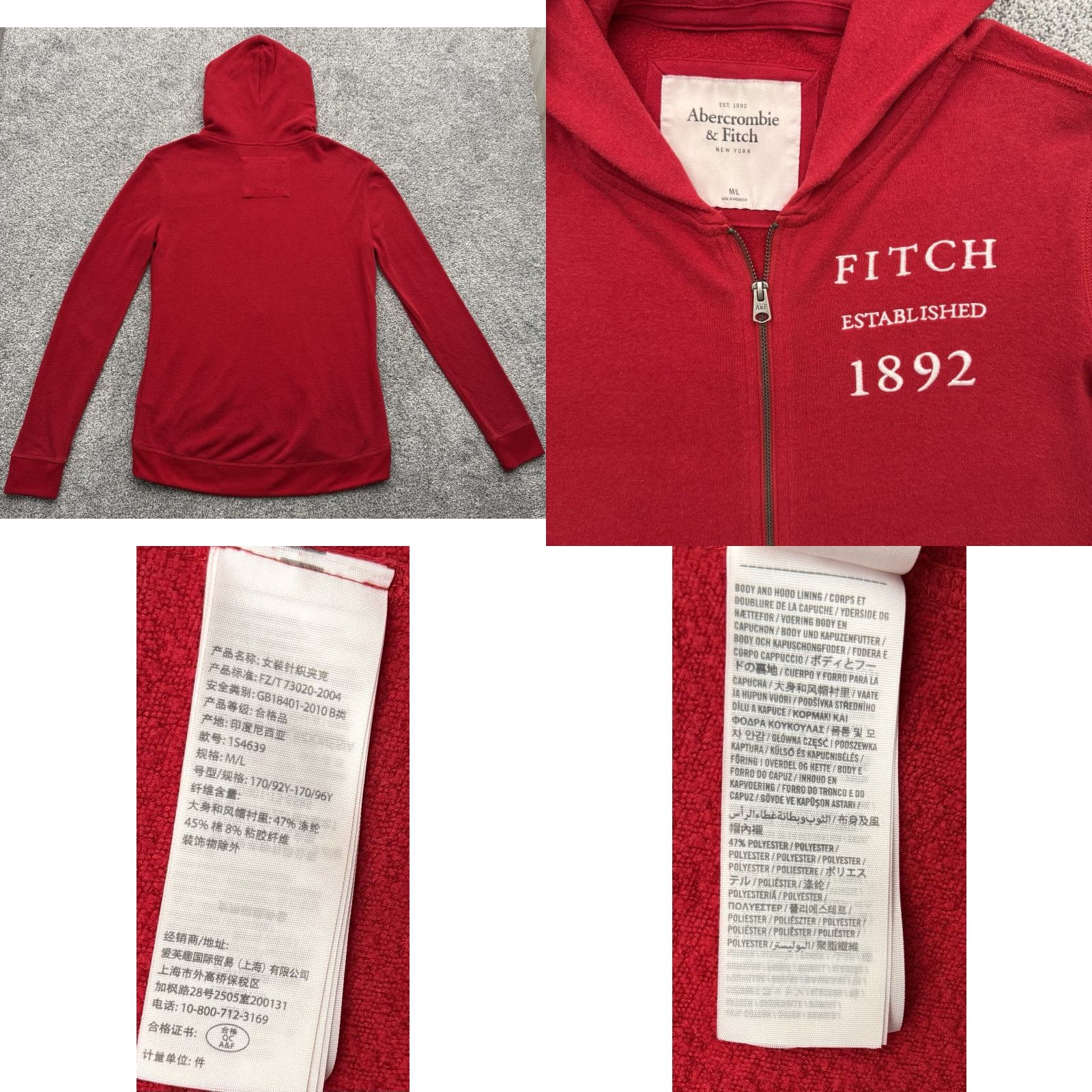 Abercrombie & Fitch VINTAGE Abercrombie & Fitch Full Zip Hoodie Mens M/L Red Cotton Polyester Spell Out Embroidered Zipper Streetwear Grunge 90s/2000s Size US M / EU 48-50 / 2 - 8 Thumbnail