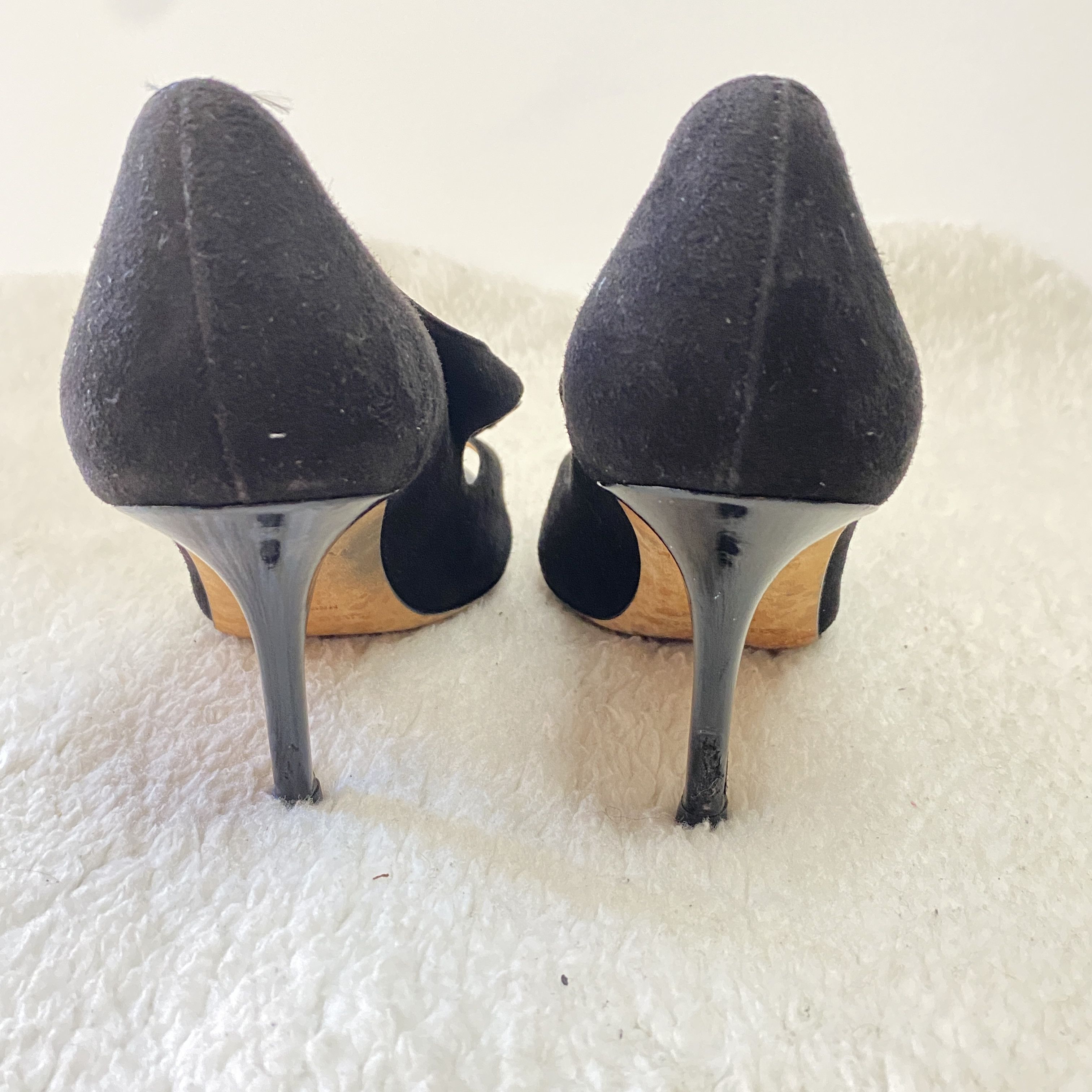 Kate Spade Kate Spade Black Suede Patent Leather Peep Toe Bow Pumps Size US 7.5 / IT 37.5 - 15 Thumbnail