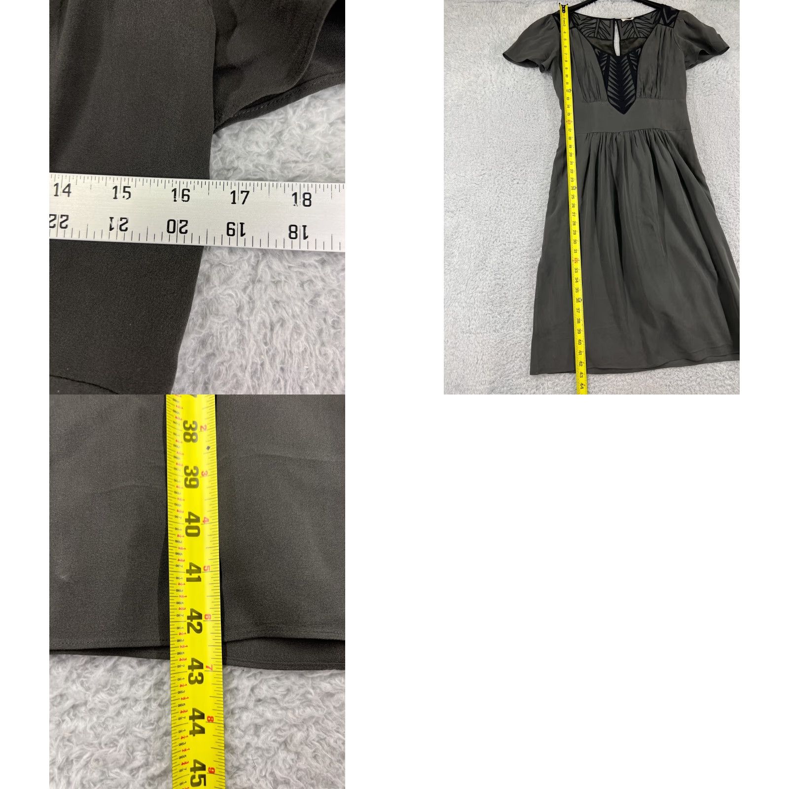 Vintage Temperley Dress Womens 8 Gray 100% Silk Keyhole Back Embroidered Knit A-Line V-Neck Short Sleeve Casual Formal Party/Cocktail Size M / US 6-8 / IT 42-44 - 9 Thumbnail