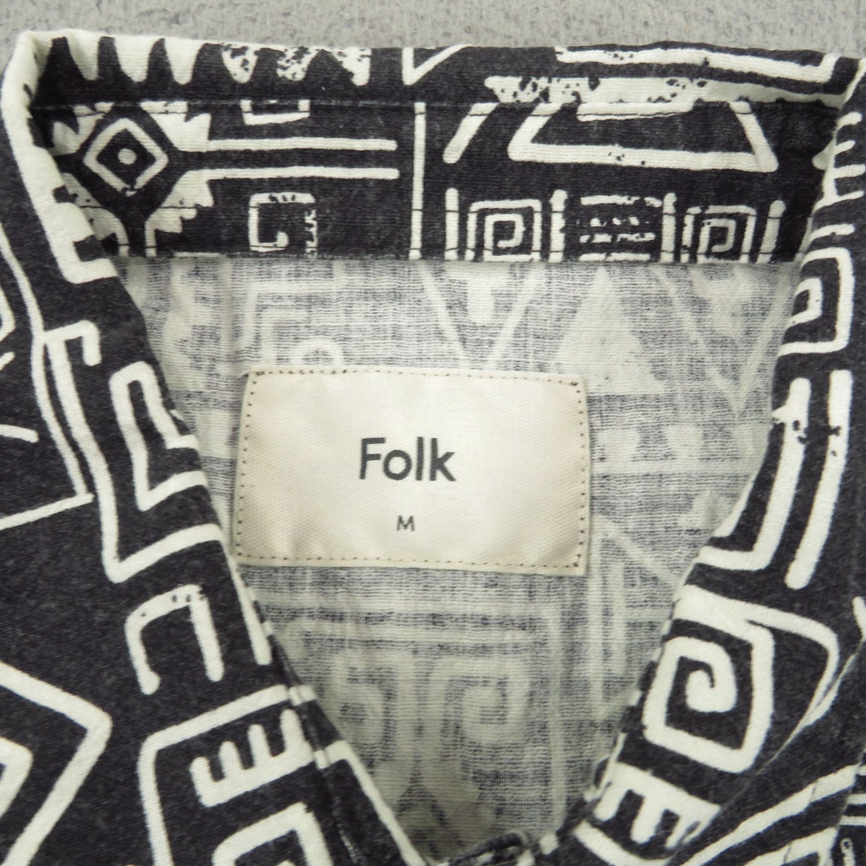 Folk Folk Shirt Mens M Black Linen Blend Inca Aztec Button Up Geometric Short Sleeve Casual Shirt Men Size US M / EU 48-50 / 2 - 5 Thumbnail