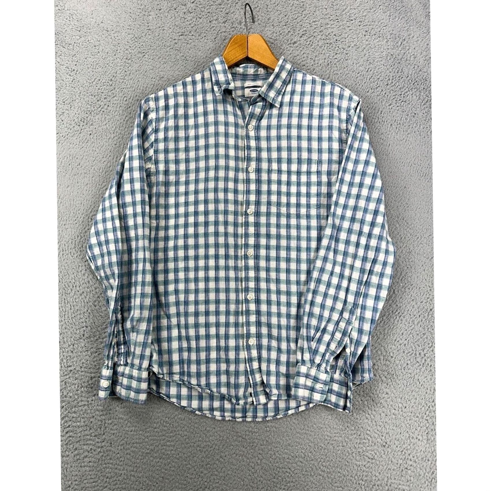 Old Navy Old Navy Button-Up Shirt Men Medium Blue Plaid Linen Blend Slim Fit Pocket Long Sleeve Size US M / EU 48-50 / 2 - 5 Thumbnail