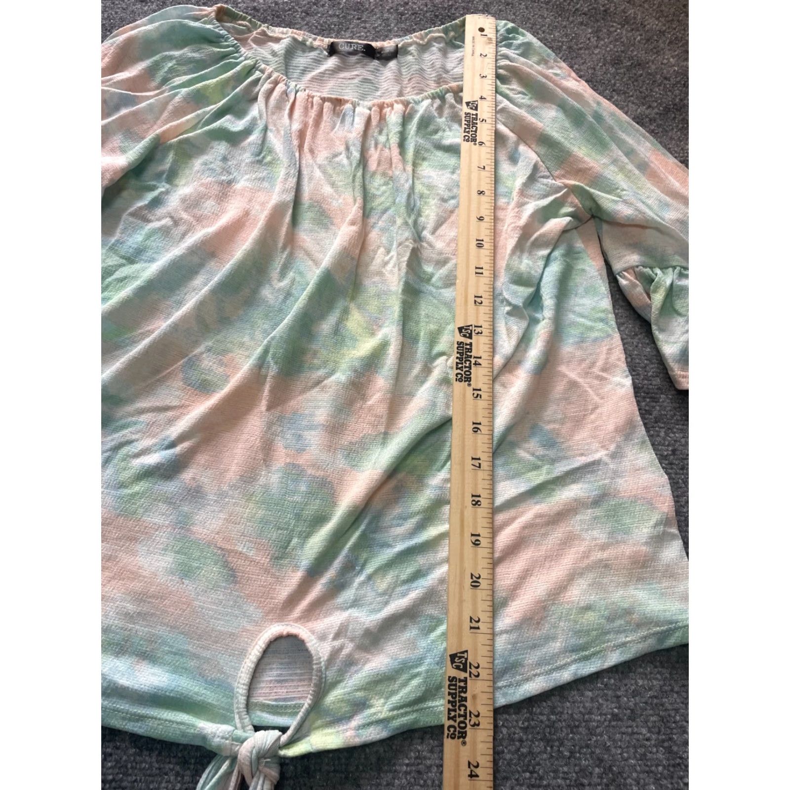 Pinko Cure Top Womens Medium M Knotted Bottom Short Sleeve Blouse Pink Blue Green Colorful Size M / US 6-8 / IT 42-44 - 3 Thumbnail