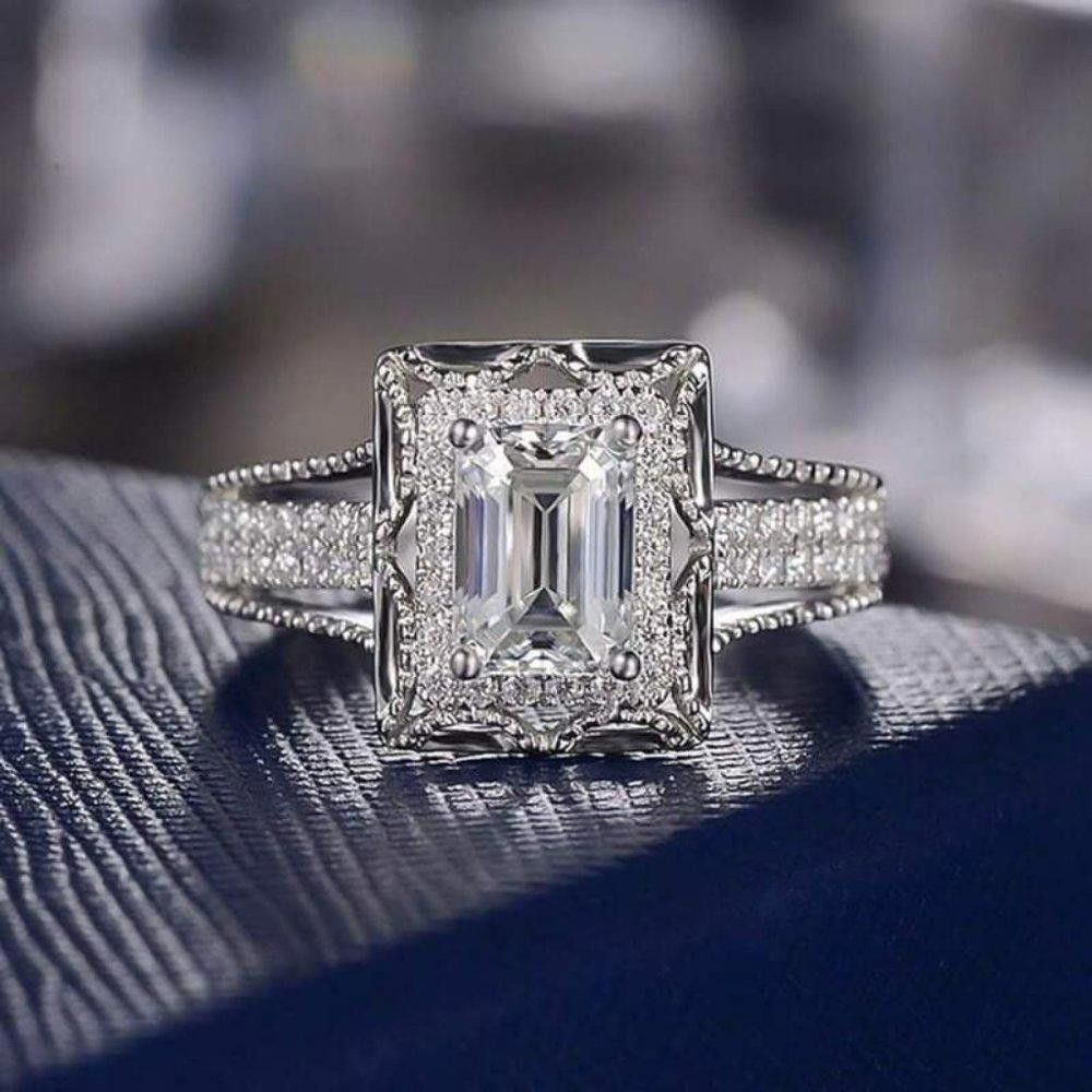 Designer 925 Sterling Silver Square Cut Inlaid Engagement Ring Size ONE SIZE - 1 Thumbnail