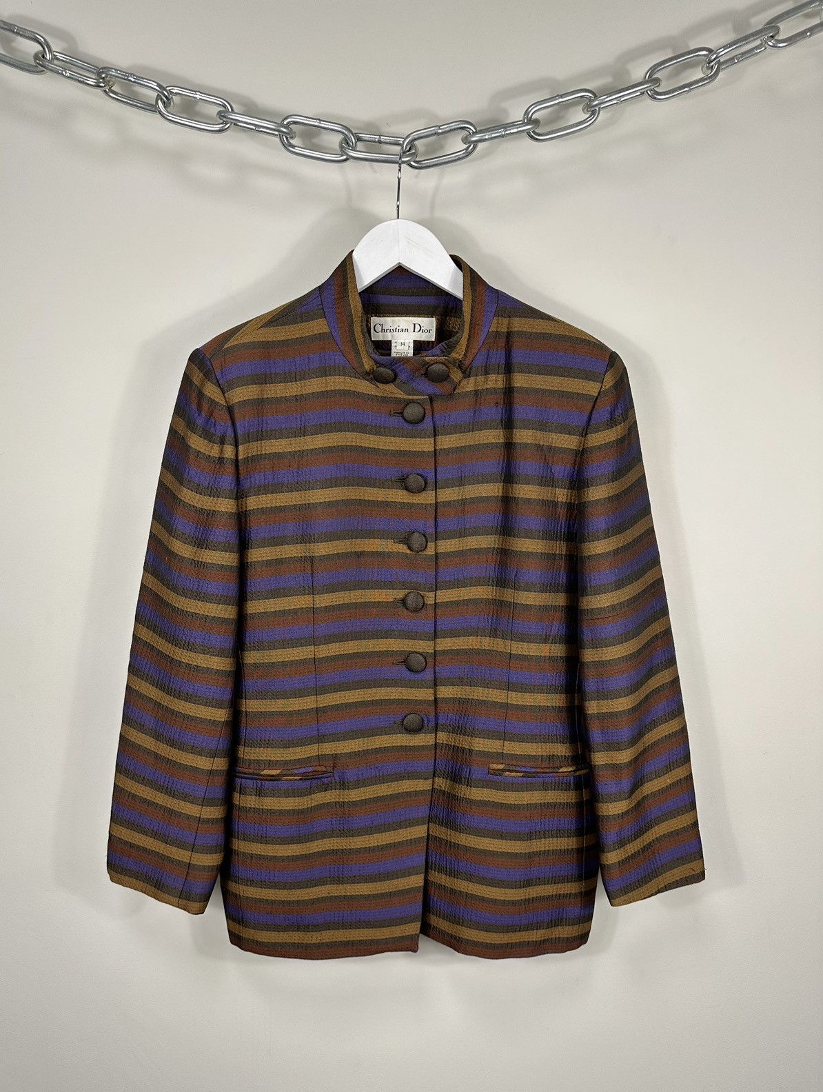 image of Christian Dior Monsieur Christian Dior Striped Luxury Multicolor Light Jacket Blazer, Women's (Size