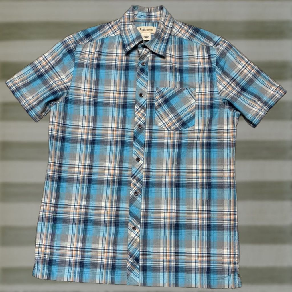 Vintage Ruff Hewn Mens Shirt Short Sleeve Small Blue Teal Plaid Western Button-Down Size US S / EU 44-46 / 1 - 1 Thumbnail