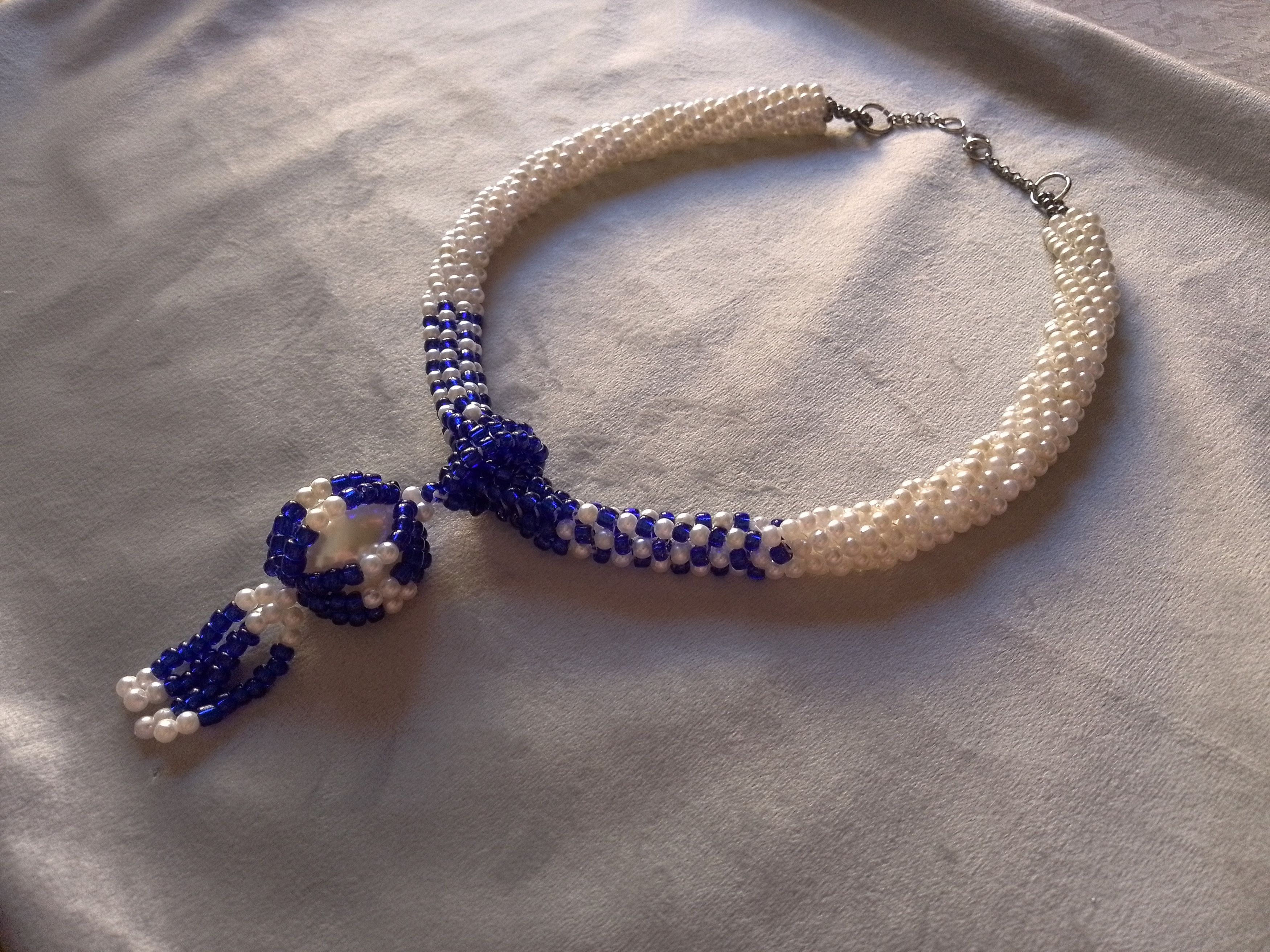 Handmade Necklace Vintage Style Ivory Pearls, Blue Pendant Bangs Size ONE SIZE - 6 Thumbnail