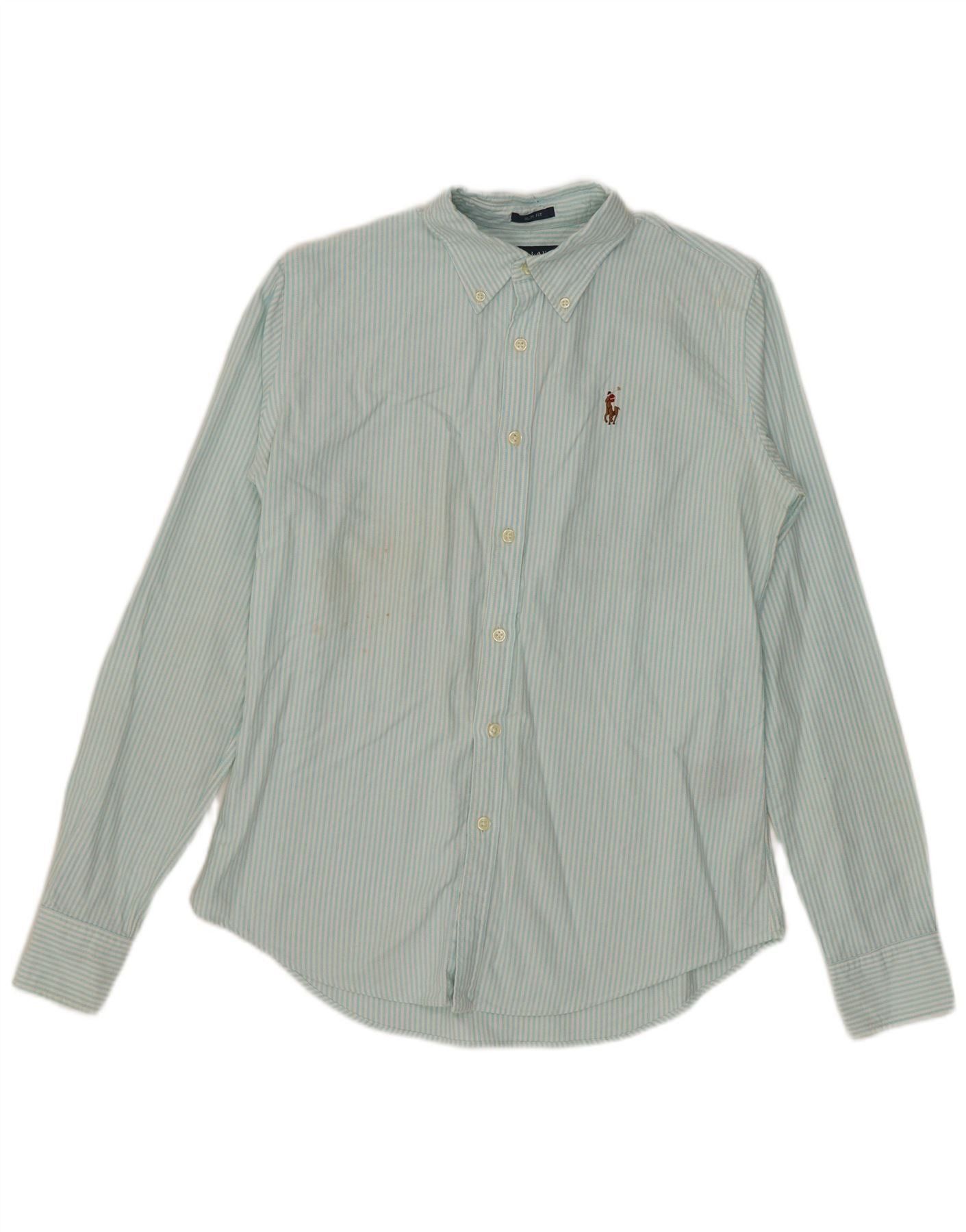 Ralph Lauren Womens Slim Fit Shirt US 4 Small Turquoise Pinstripe Cotton Size XS / US 0-2 / IT 36-38 - 1 Thumbnail