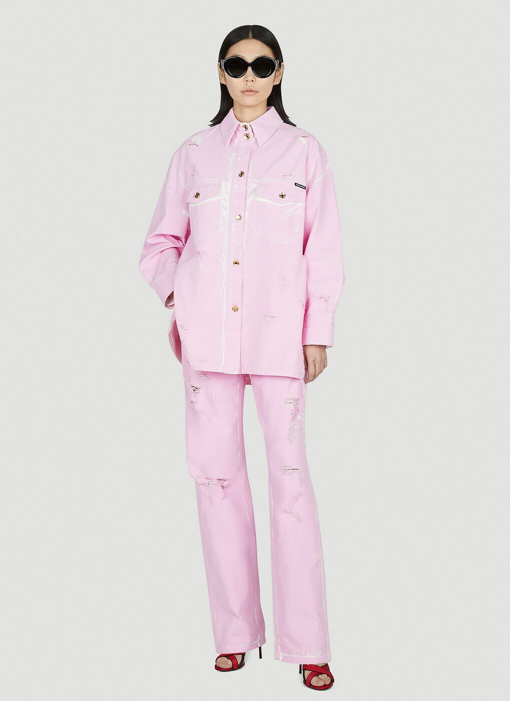Dolce & Gabbana o1y0925 Denim Shirt in Pink Size M / US 6-8 / IT 42-44 - 4 Thumbnail