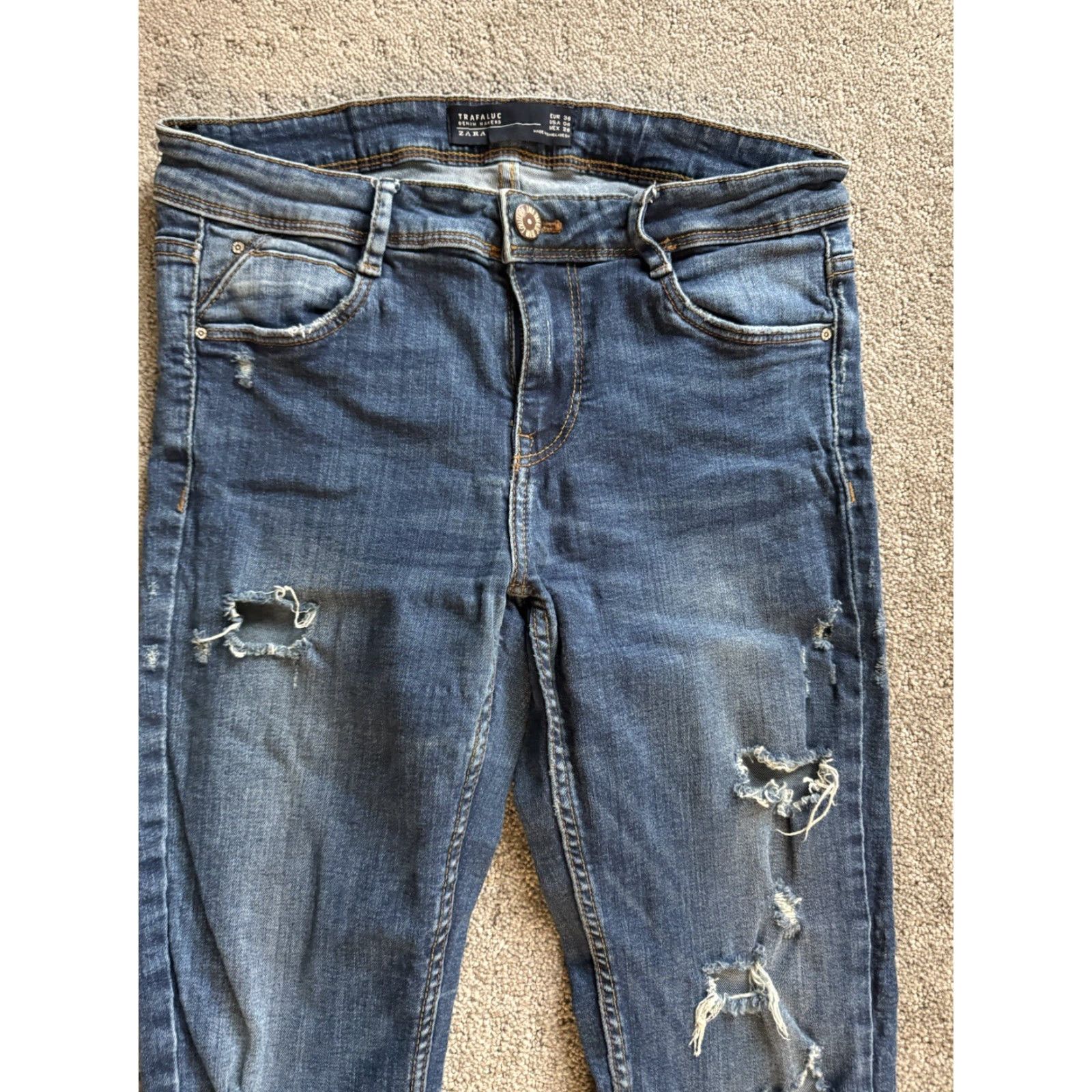 Zara Zara Trafaluc Jeans Women Size 4 Blue Slim Distressed 30x30 Womens Size 27" / US 4 / IT 40 - 4 Thumbnail