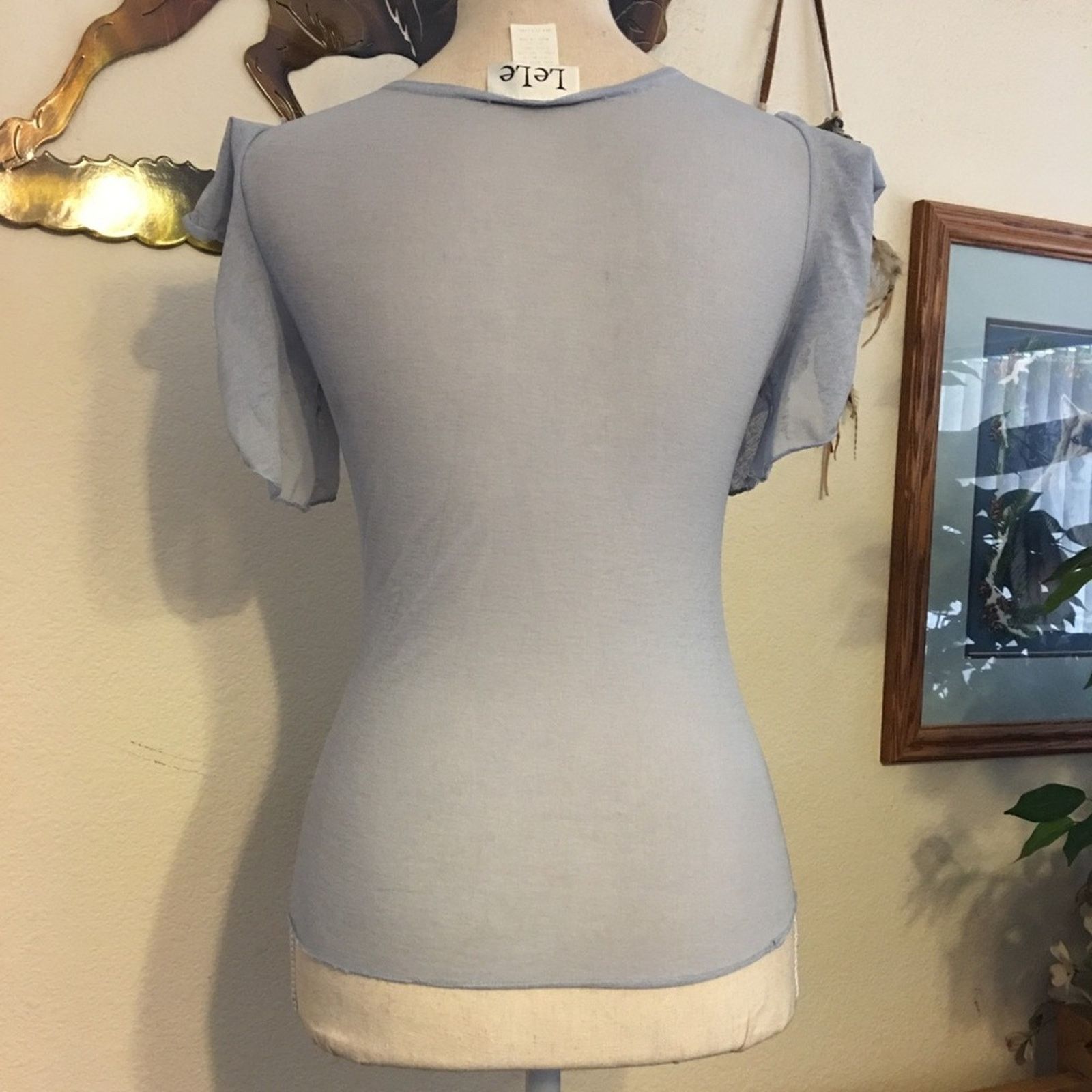 Designer Lele blue sheer flutter sleeve camisole NWOT M Size M / US 6-8 / IT 42-44 - 4 Thumbnail