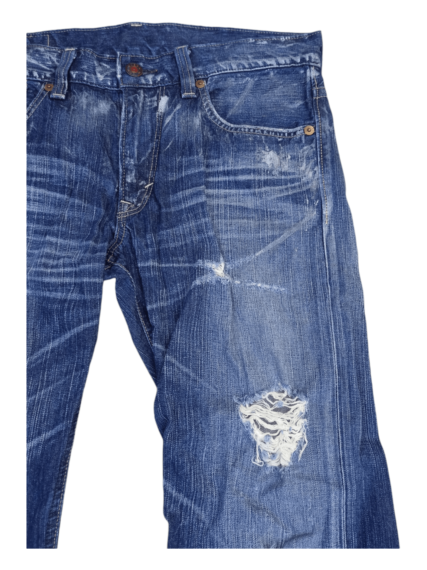 Edwin Edwin 503 Blue Trip Distressed Minimalist Flare Jeans Size US 34 / EU 50 - 4 Thumbnail