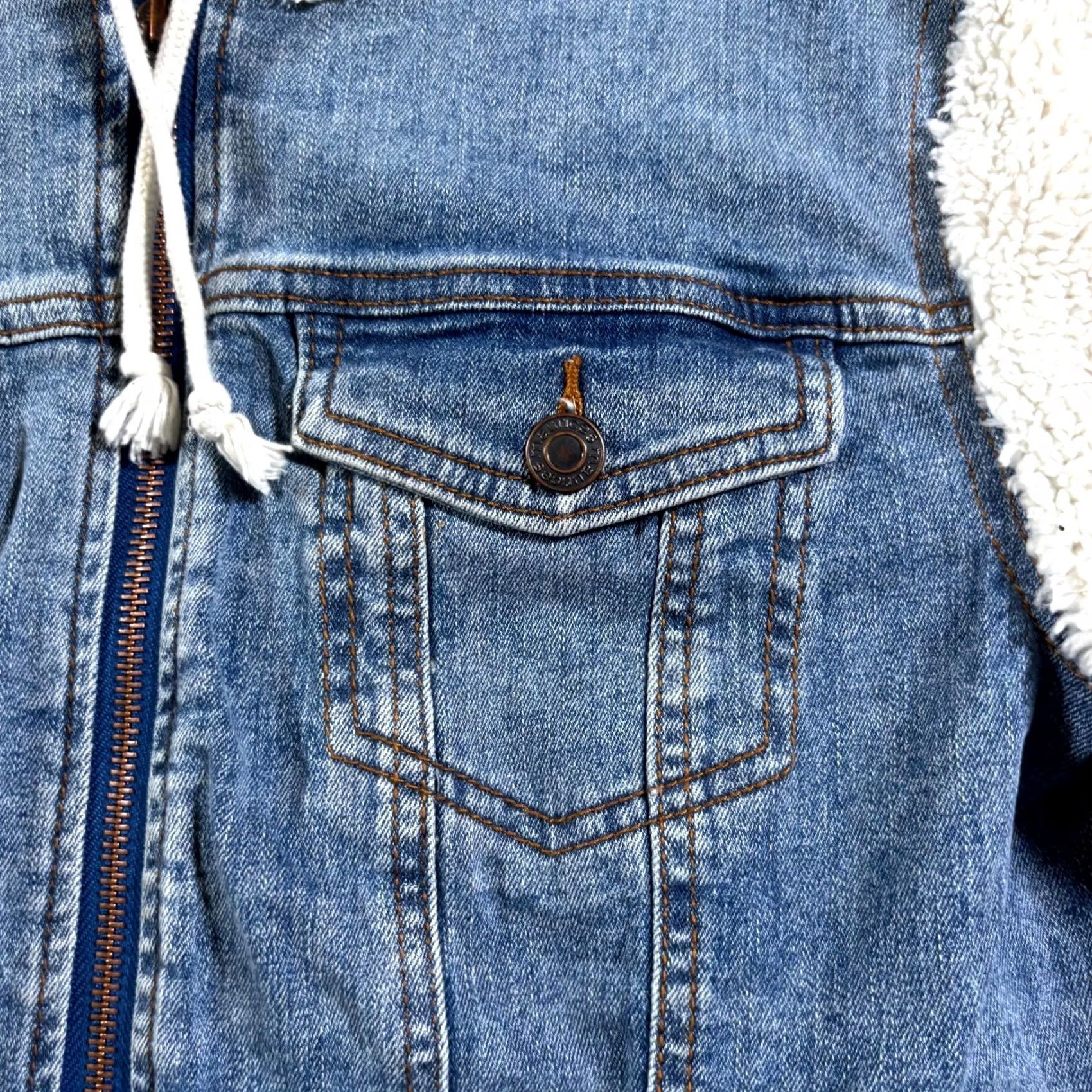Vintage Maurices Jacket Womens Small Blue Denim Cotton Sherpa Hooded Full Zip Winter Size S / US 4 / IT 40 - 5 Thumbnail