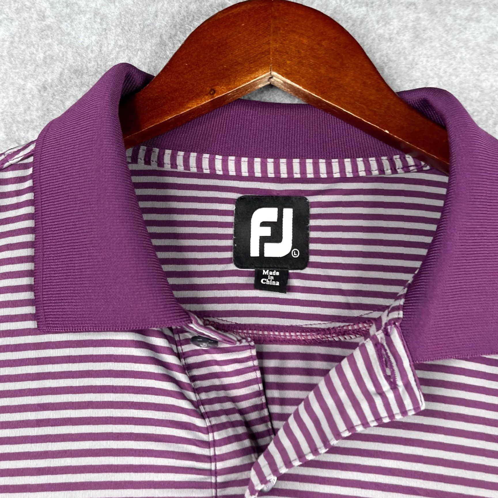 Footjoy FootJoy Performance Polo Shirt Large Purple Gray Striped Casual Stretch Golf Men Size US L / EU 52-54 / 3 - 3 Thumbnail