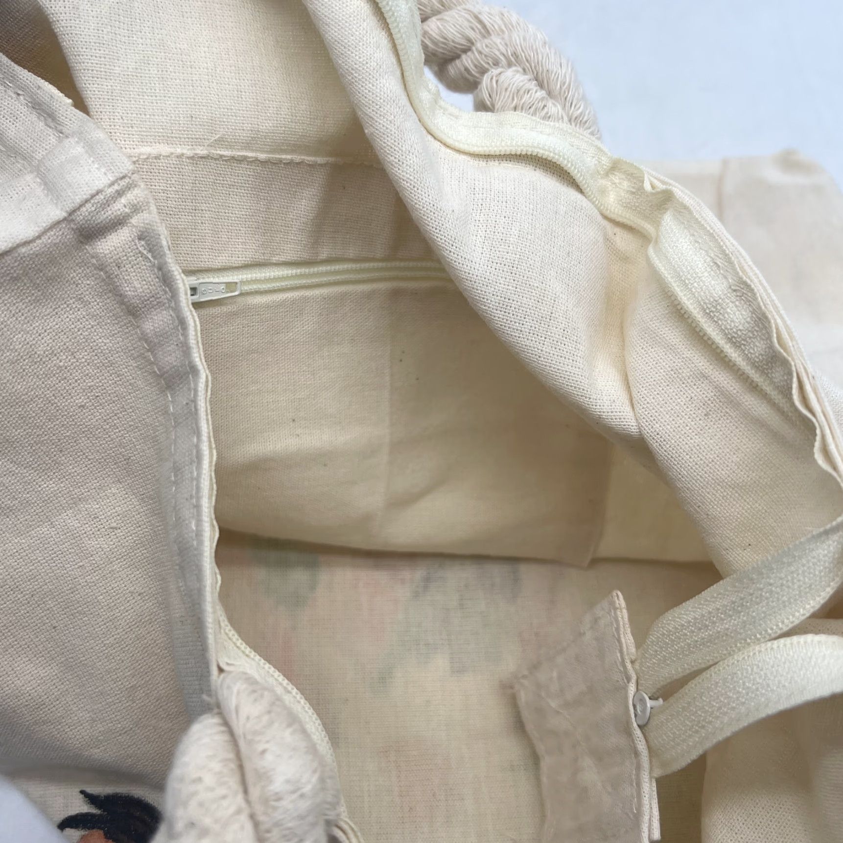Vintage Vintage Ivory Canvas Tote Bag Women 13x15 Lady Print Inner Zipper Pockets Casual Size ONE SIZE - 6 Thumbnail