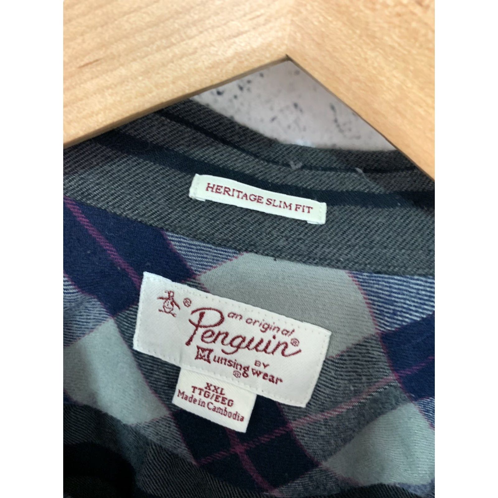 Vintage Penguin Heritage Slim Fit Long Sleeve Flannel Shirt Men 2XL Blue Gray Shirt Slim Fit Penguin Button-Up Casual Size US XXL / EU 58 / 5 - 2 Thumbnail