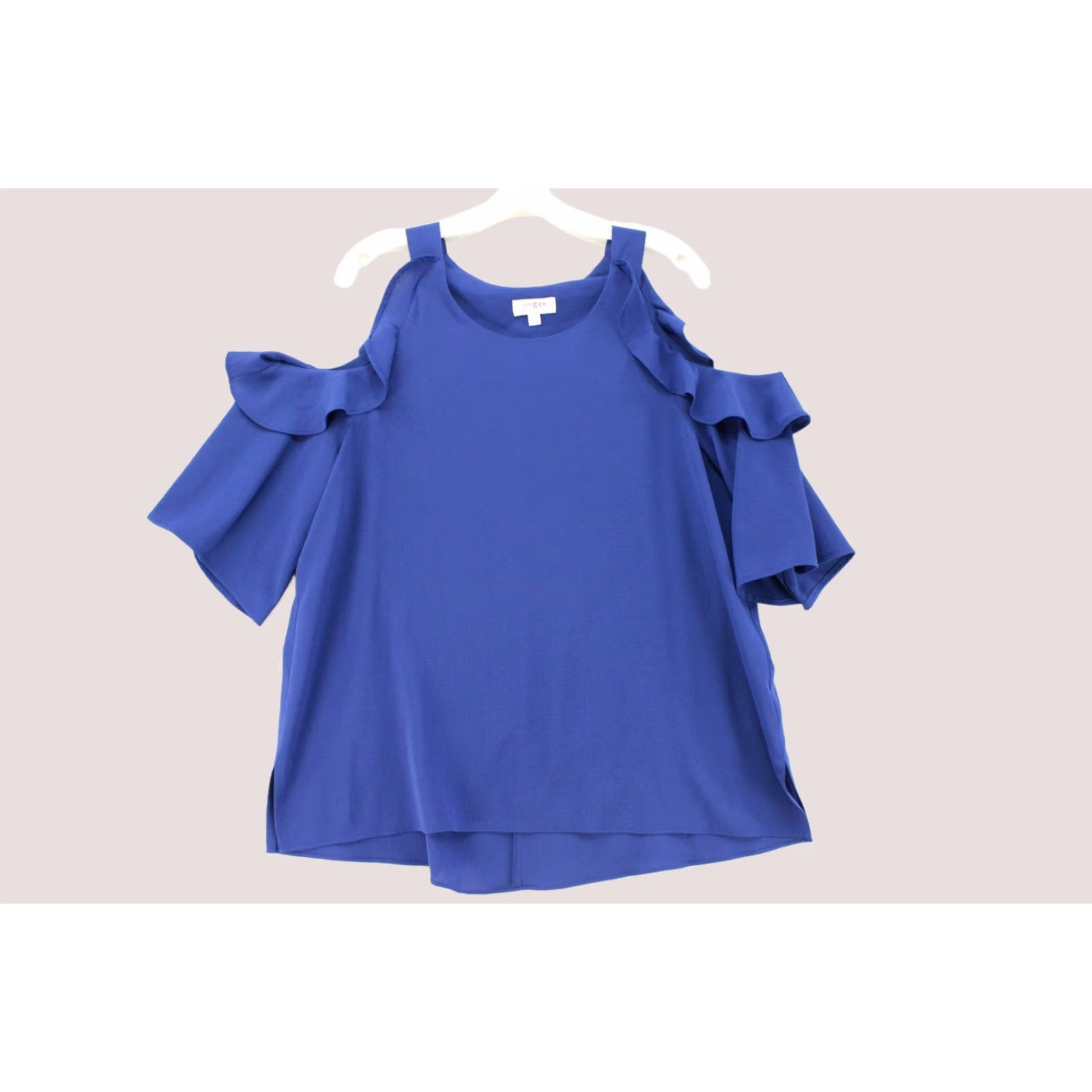 Vintage UMGEE Top Womens Large Blue Ruffled Cold Shoulder Short Sleeve Boho Peasant Shirt Blouse Size L / US 10 / IT 46 - 1 Thumbnail