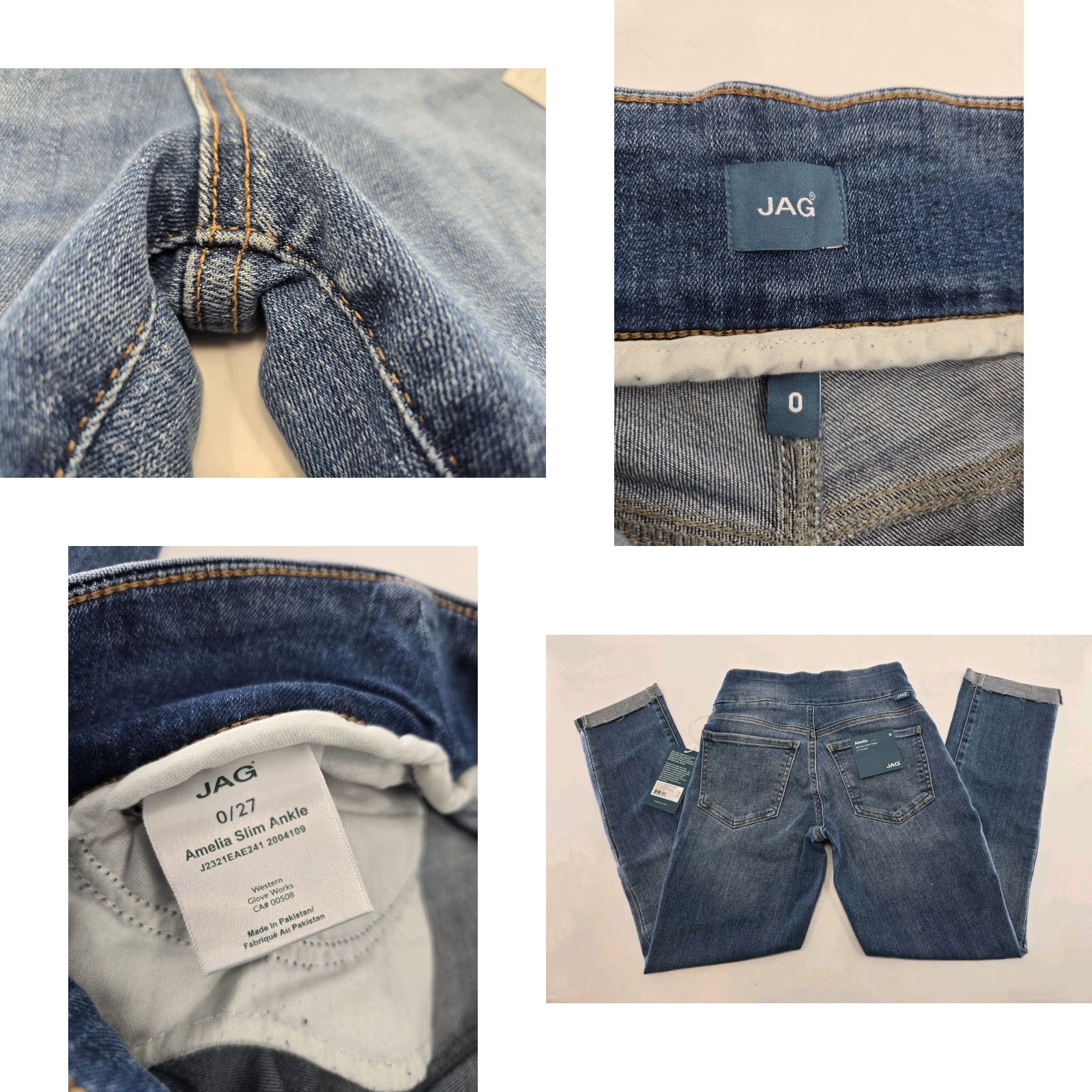 AG Jeans NWT JAG Jeans Women's Amelia Pull On Slim Fit Ankle Jean Meridian Blue Sz 0/27 Size 25" / US 0 / IT 36 - 8 Thumbnail