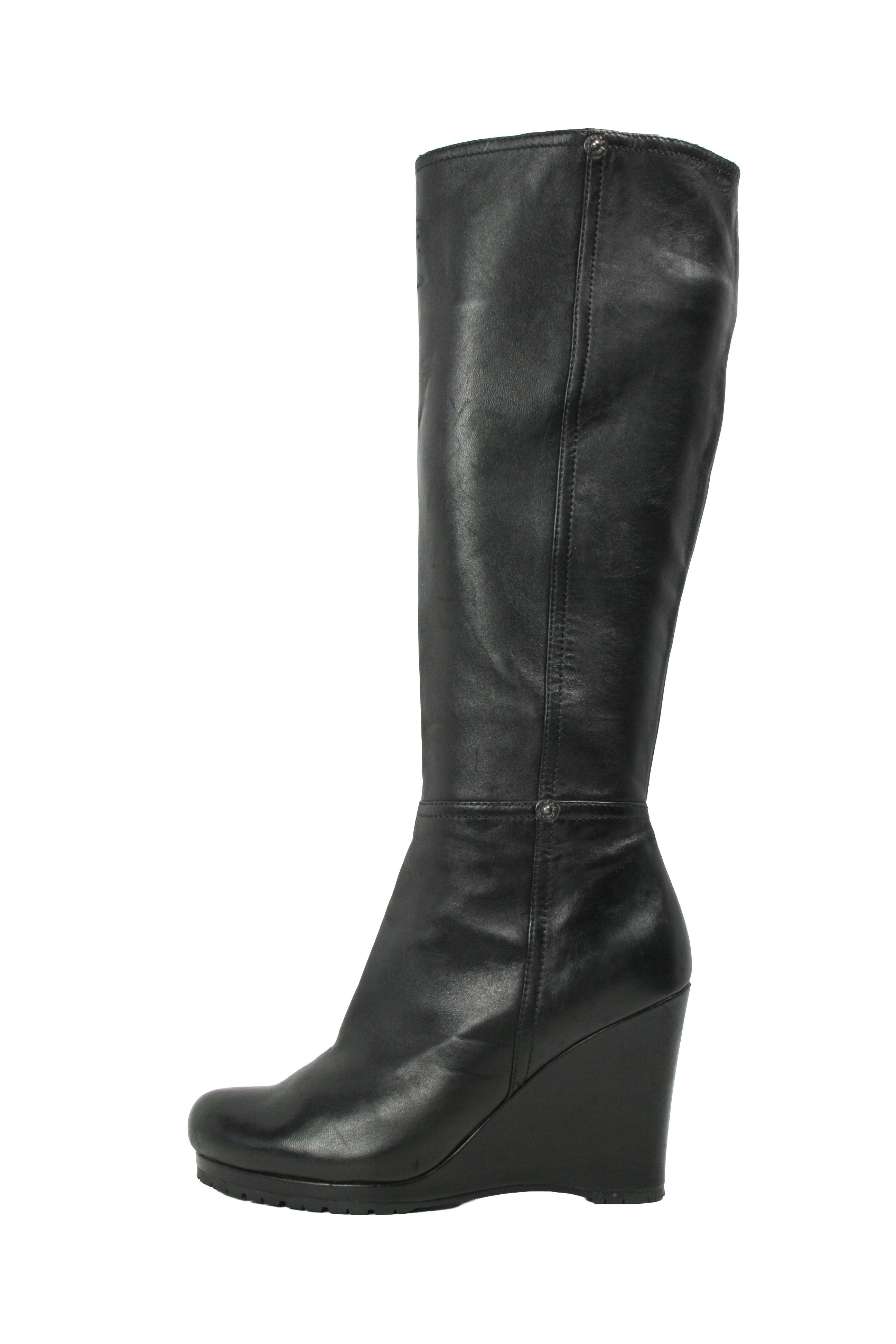 Prada Wedge Y2K Knee Riding Boots Size US 7 / IT 37 - 2 Thumbnail