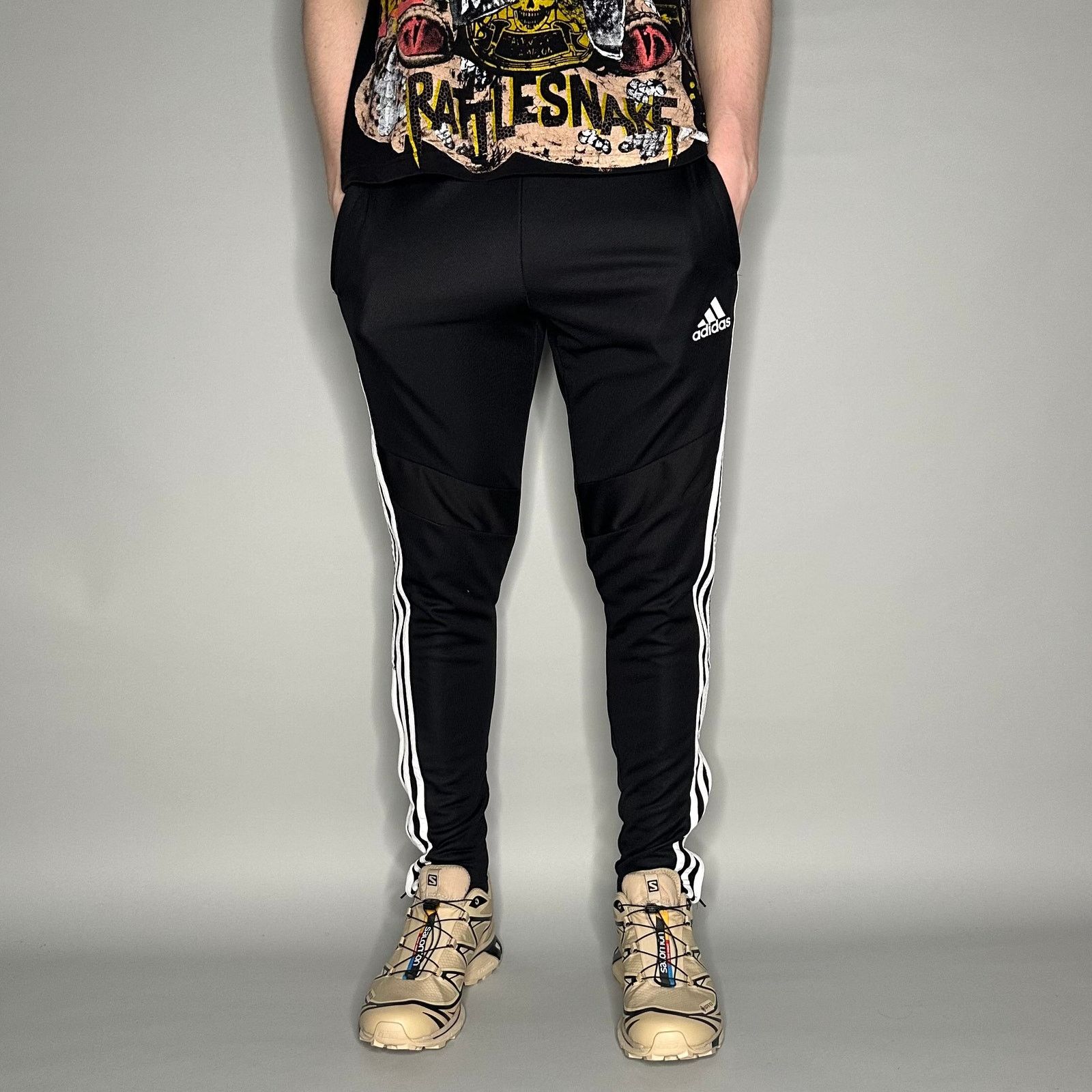 Adidas Adidas Sweatpants Mens S Slim Fit Black White Stripe Joggers Size US 30 / EU 46 - 2 Thumbnail