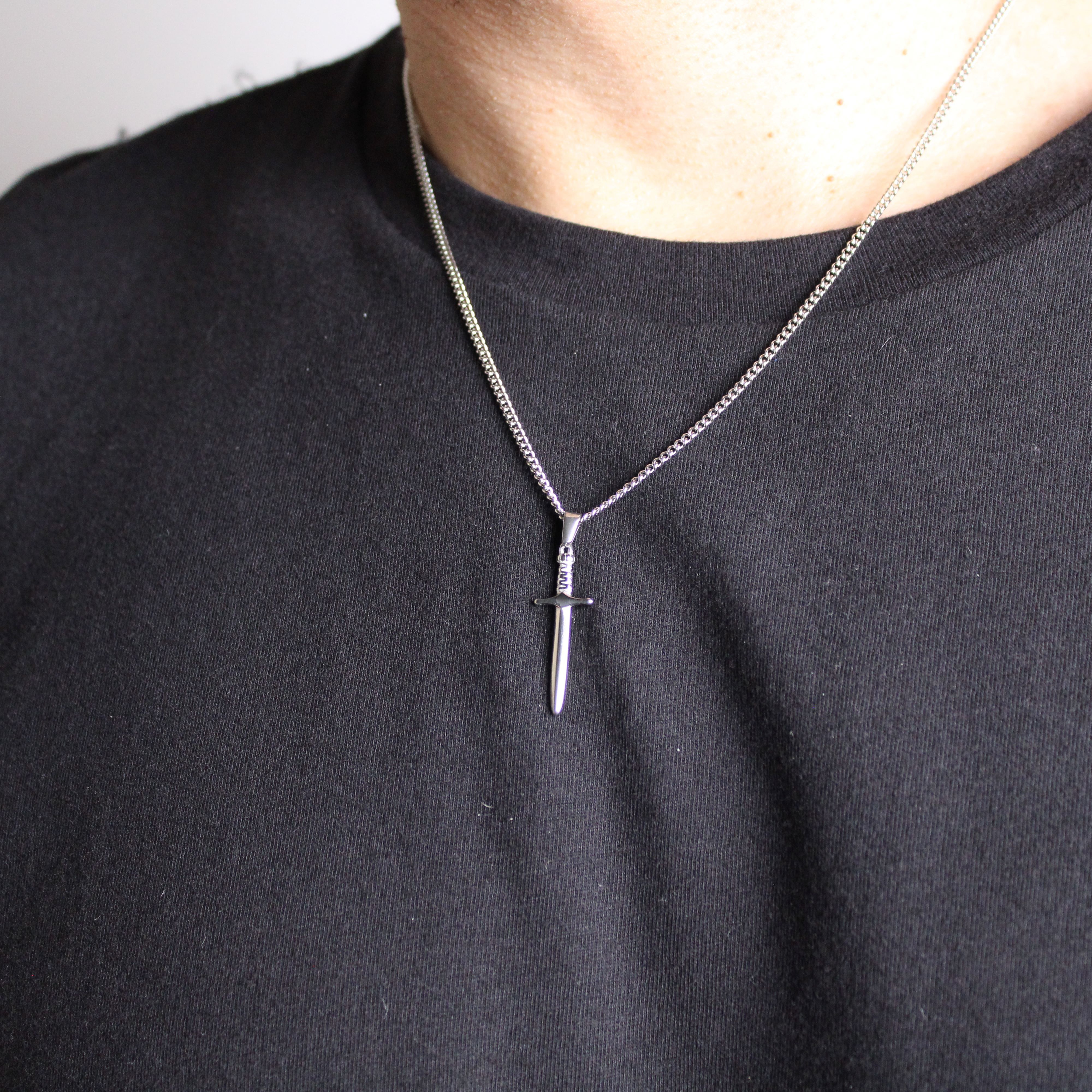 Jewelry Silver Dagger Pendant Chain Necklace Size ONE SIZE - 4 Thumbnail