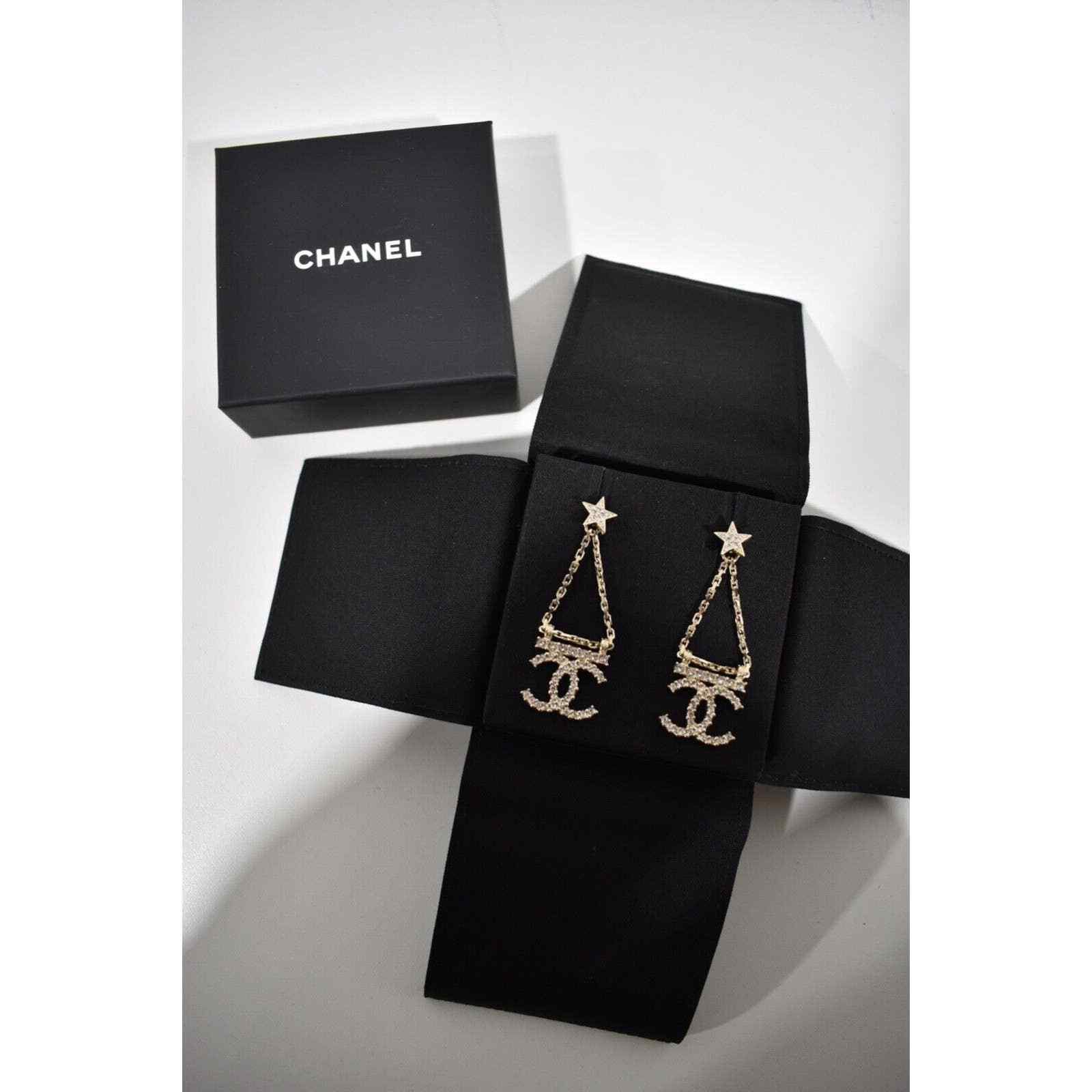 Chanel Chanel Gold Star Crystal Chain Dangle Statement Earrings Size ONE SIZE - 2 Thumbnail